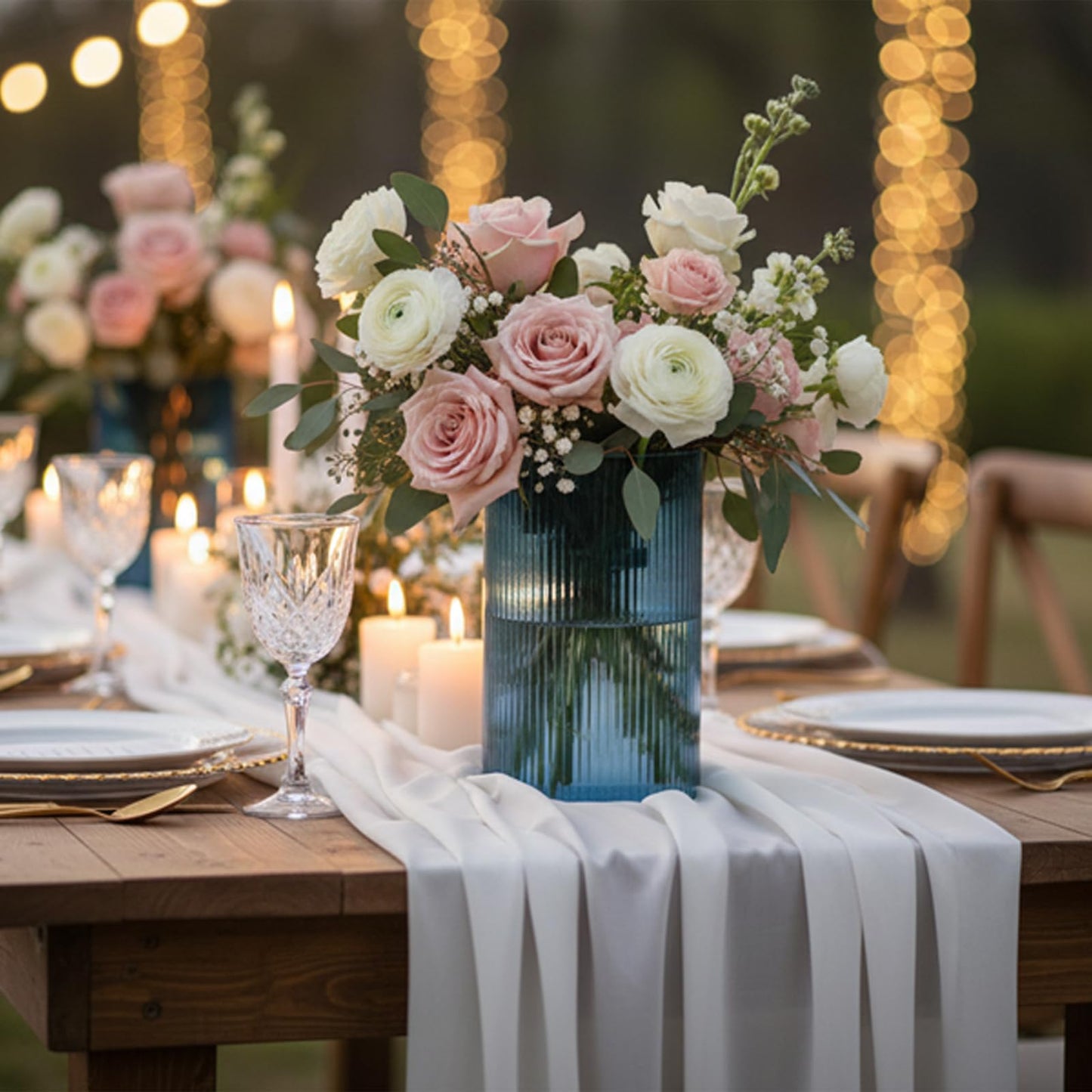 Glass Ribbed Cylinder Vases, 8 Inch Tall, Clear, Pack of 3 | Flower Vases in Bulk, Hurricane Floating Candle Vases, For Party Home Decor BST326H