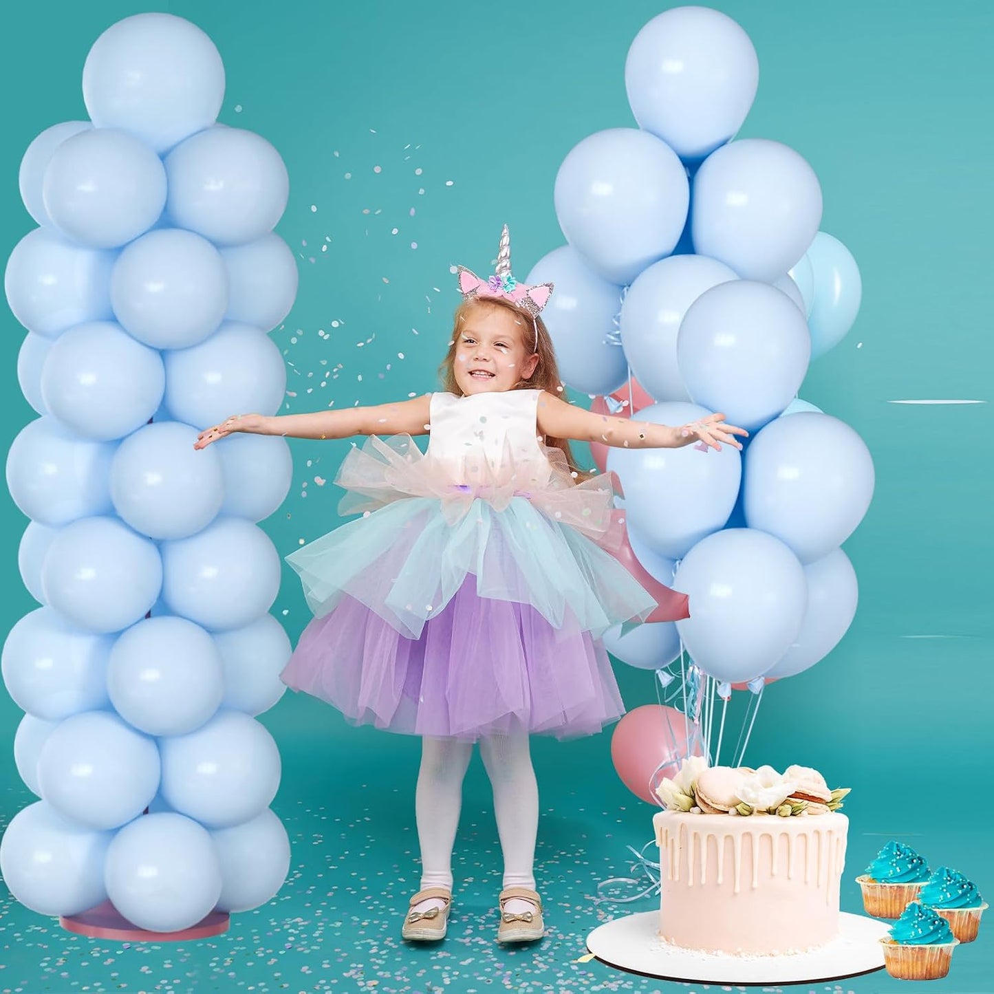 50pcs Pastel Blue Balloons, 12inch Light Blue Balloon for Birthday Baby Shower Gender Reveal Wedding Party Decoration (With Ribbon & Glue) BST326L