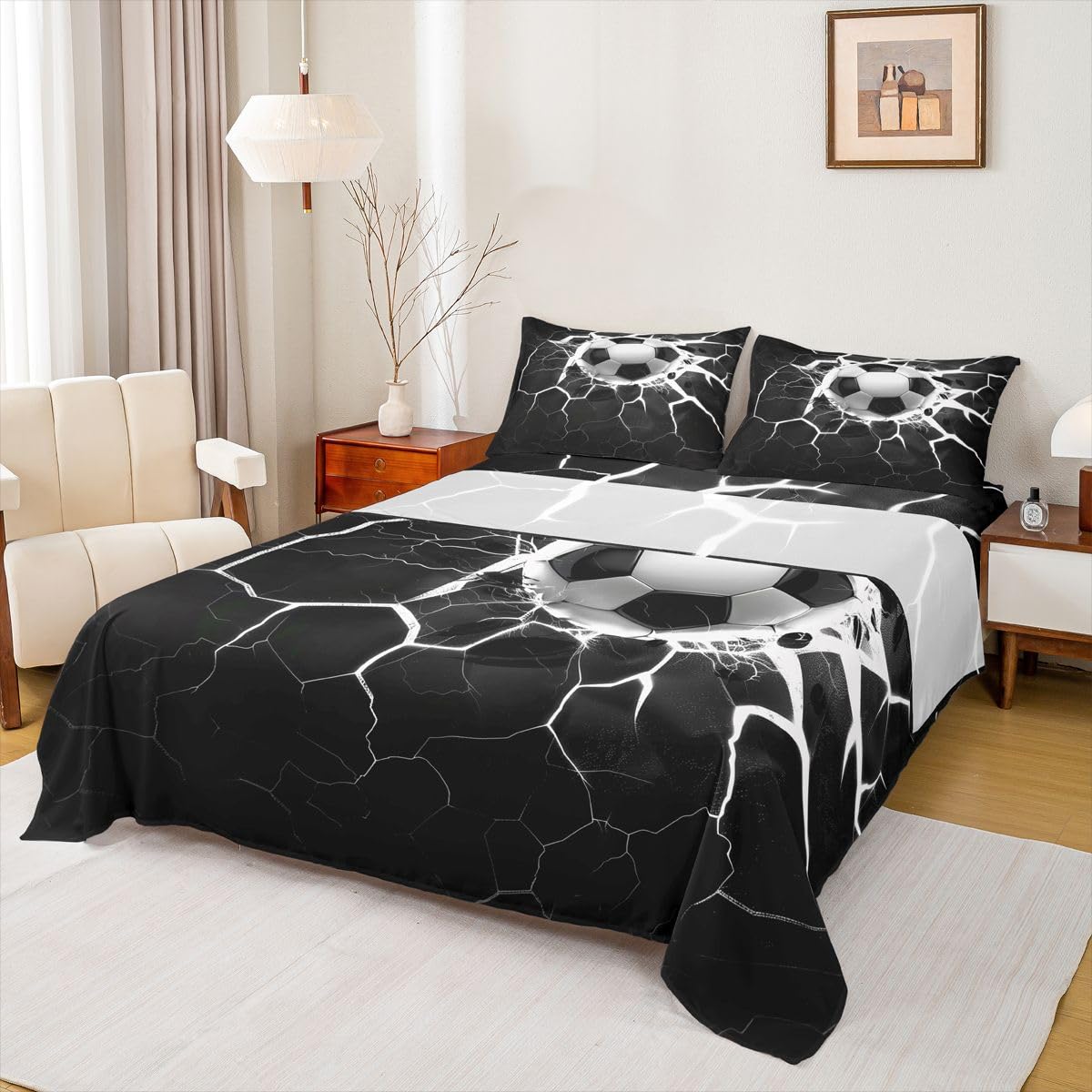 Erosebridal Gridiron Sheet Set Sports Ball Game Sheets Twin for Boys Girls Rugby Competition Game Bed Sheets Set, Football Themed Bedding Set with 1 Pillowcase BST326H