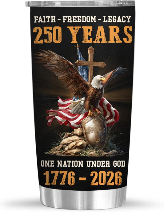 America Birthday Tumbler 20 Oz - Independence Day Gifts for Men, Unique Tumbler for Men Dad Friends, One Nation 1776-2026 Insulated Tumblers, 250th Anniversary USA Tumblers BST326H