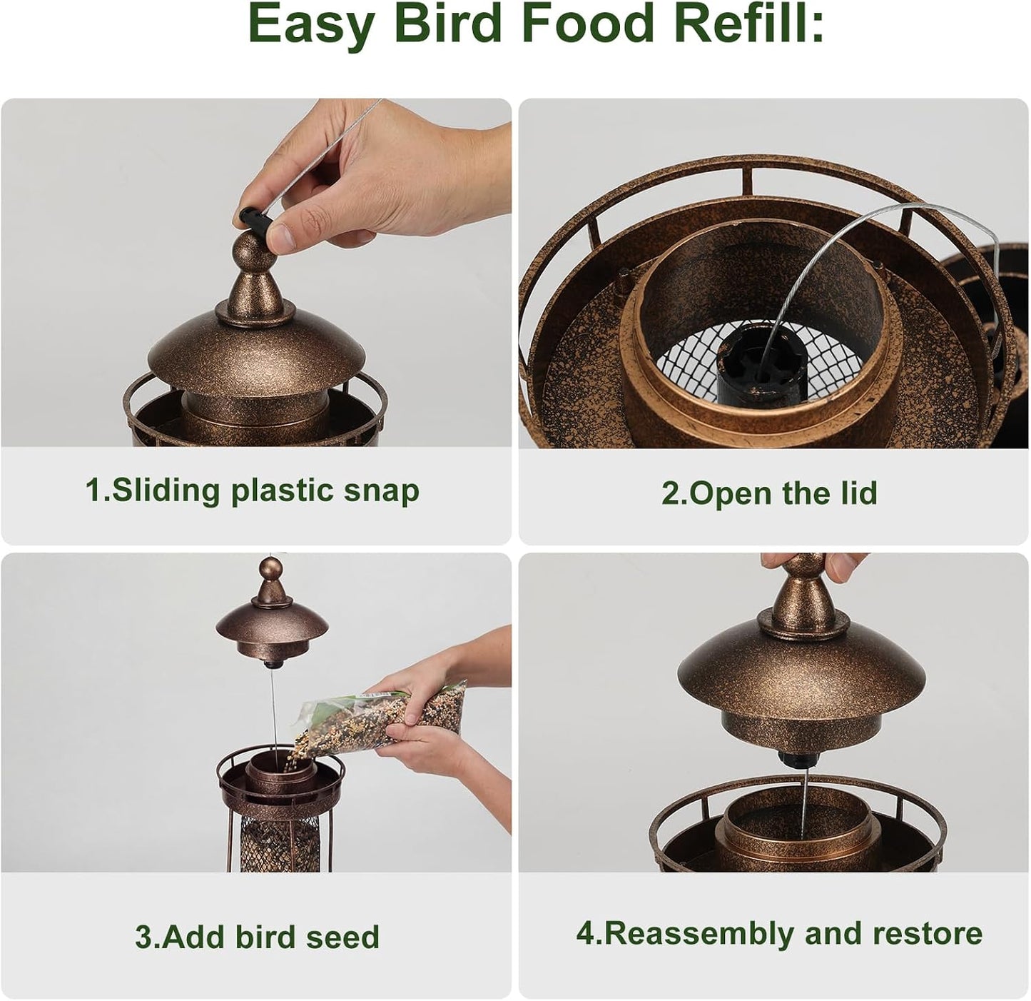 Lavezee Bird Feeder for Outdoors, Large Capacity Hanging Bird Feeders for Outside Wild Birds Hummingbird Parrot, Bronze WN420