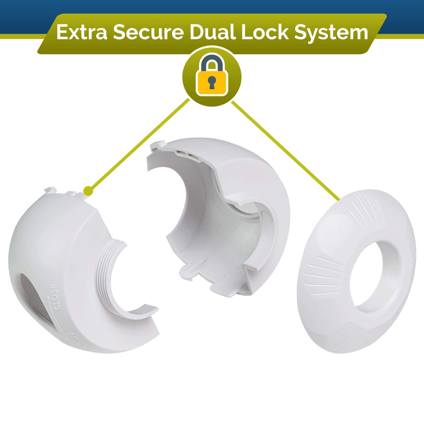 Child Safety Door Knob Cover (4 Pack) Hard-to-Remove Dual-Lock Door Handle Covers for Kids N31
