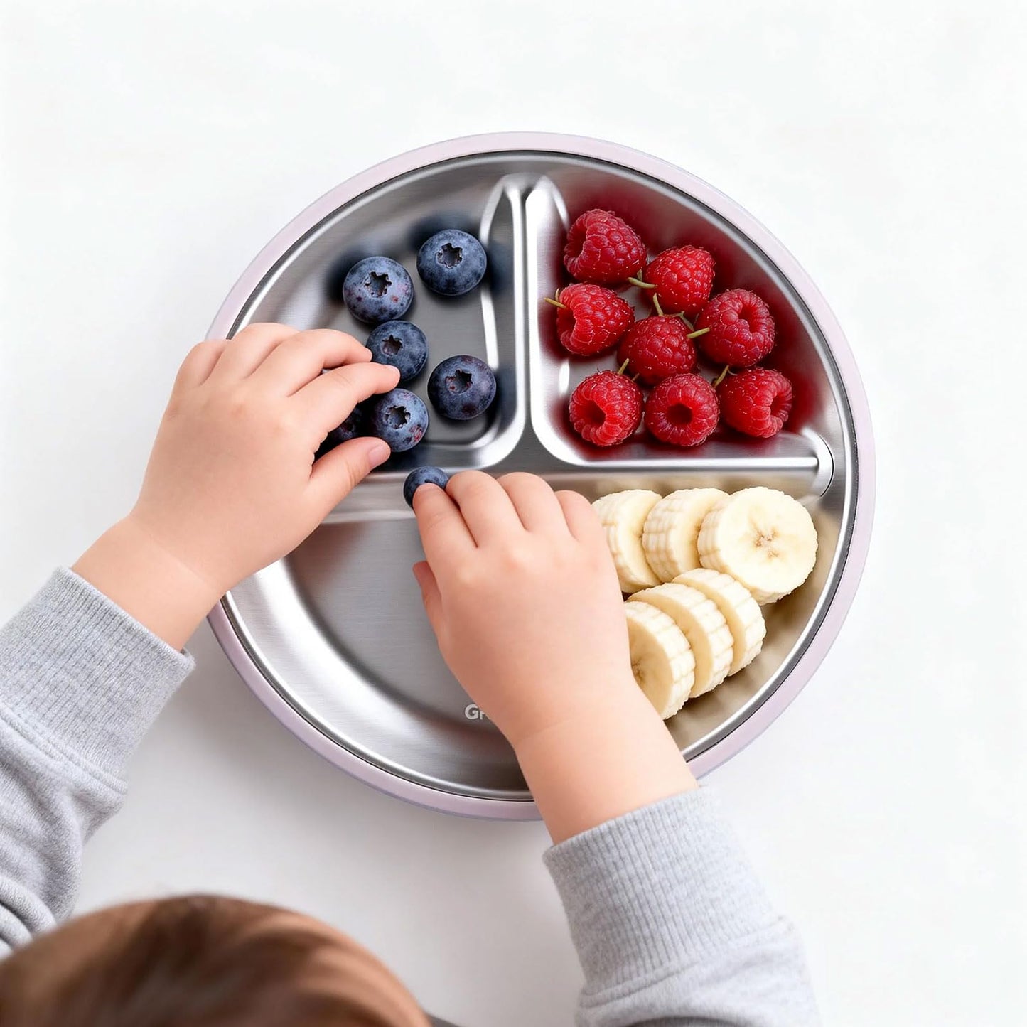 Greentainer 3 Pack Stainless Steel Baby Plates with Suction, Divided Toddler Plates with Removable Silicone Sleeves, Unbreakable Kids Dishes for Dinner & Snack, Non-Toxic, Dishwasher Safe BST326H