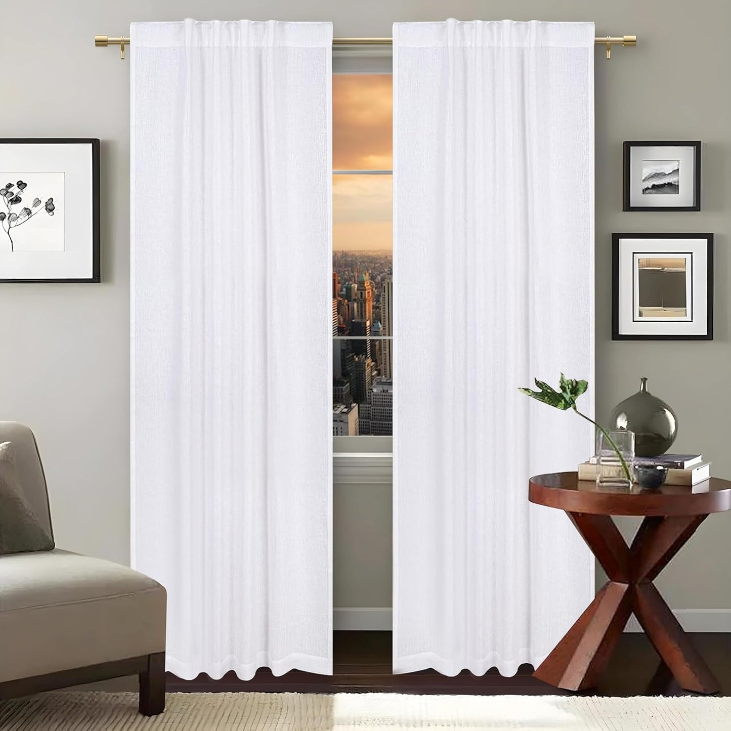 Bedding Craft Curtains 63 Inch Length - White Poly Cotton Slub Drapes with Tab Top, Set of 2, Ideal for Bedroom, Living Room, and Office_ 50x63 inch BST220