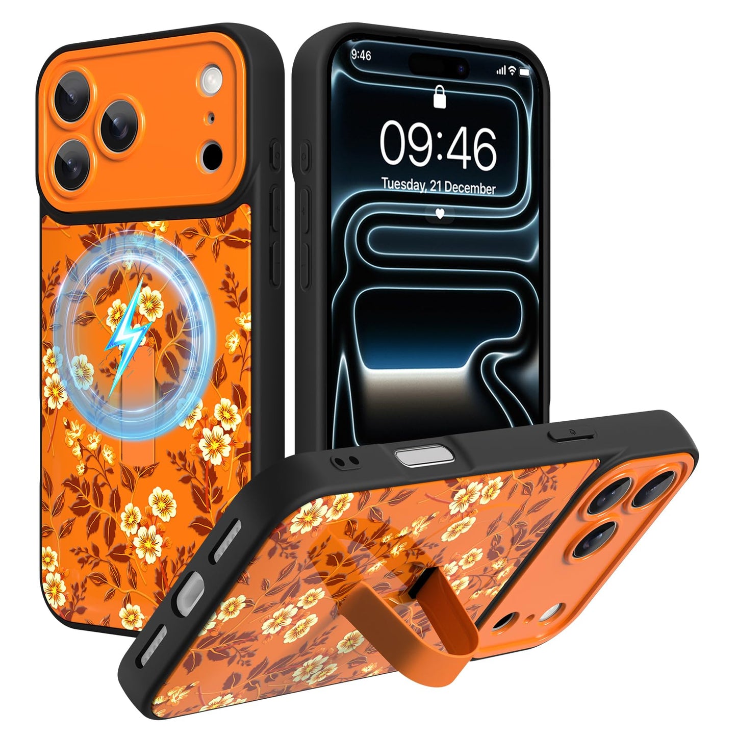Compatible with iPhone 13 Case, Cute Cheetah Leopard Pattern | Built in Adjustable Wrist Strap Grip Hand Holder Stand Shockproof Kickstand Cover for Women Girls (Black White) WN420
