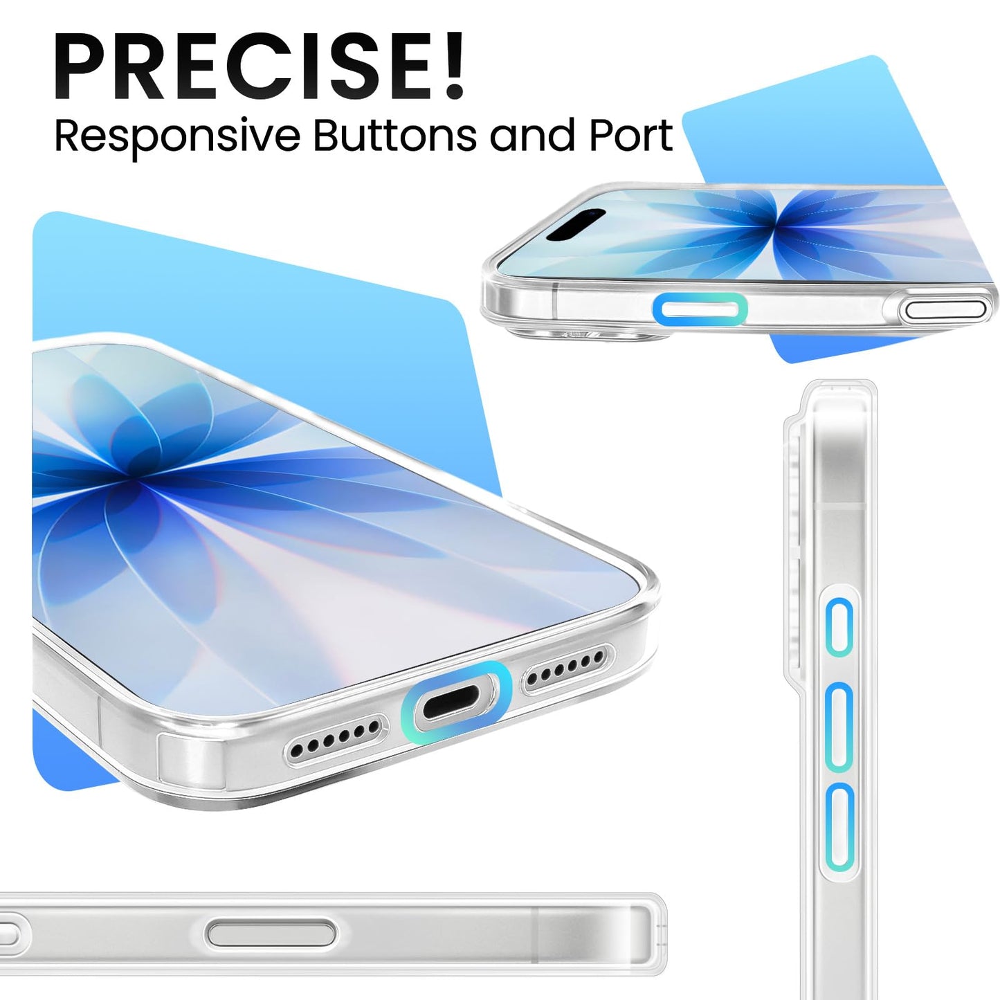Cute Girly Crystal Clear Case Compatible with iPhone 16 Pro, Camera Control & Shockproof Protection Floral Case for Women, Blue Butterflies WN420