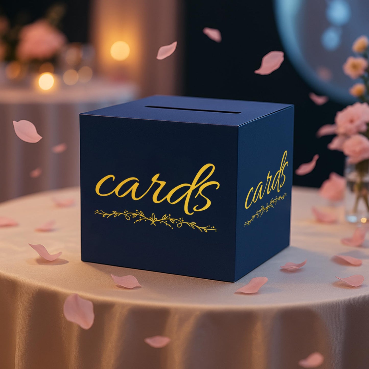 1 Pack White and Gold Wedding Card Box for Party Graduation Bridal Baby Shower Retirement Decorations Cardboard Birthday Card Holder Raffle Ballot Voting Box with Slot 7.8 x 7.8 x 7.8 In BST220
