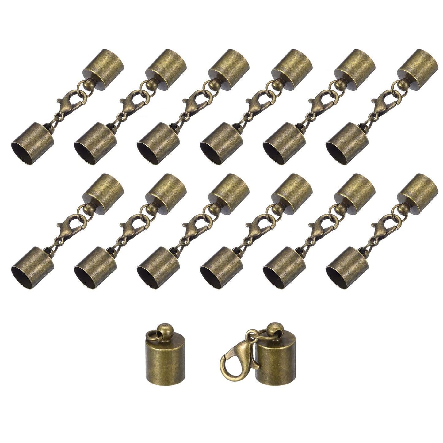 uxcell 20Sets Leather Cord End Caps with Lobster Claw Clasps Fit 4.5mm Cords, Barrel Terminators for DIY Making Leather Bracelets, Bronze Tone BST326L