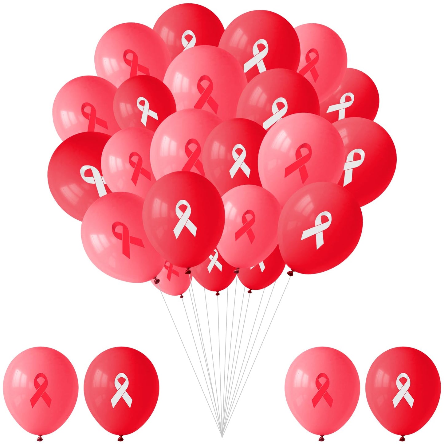 100 Pcs Red Ribbon Awareness Balloons 12 Inch Latex Red White Printed Balloon Arch Kit for Heart Health Fundraisers Community Campaigns Red Ribbon Week School Event Supplies BST220