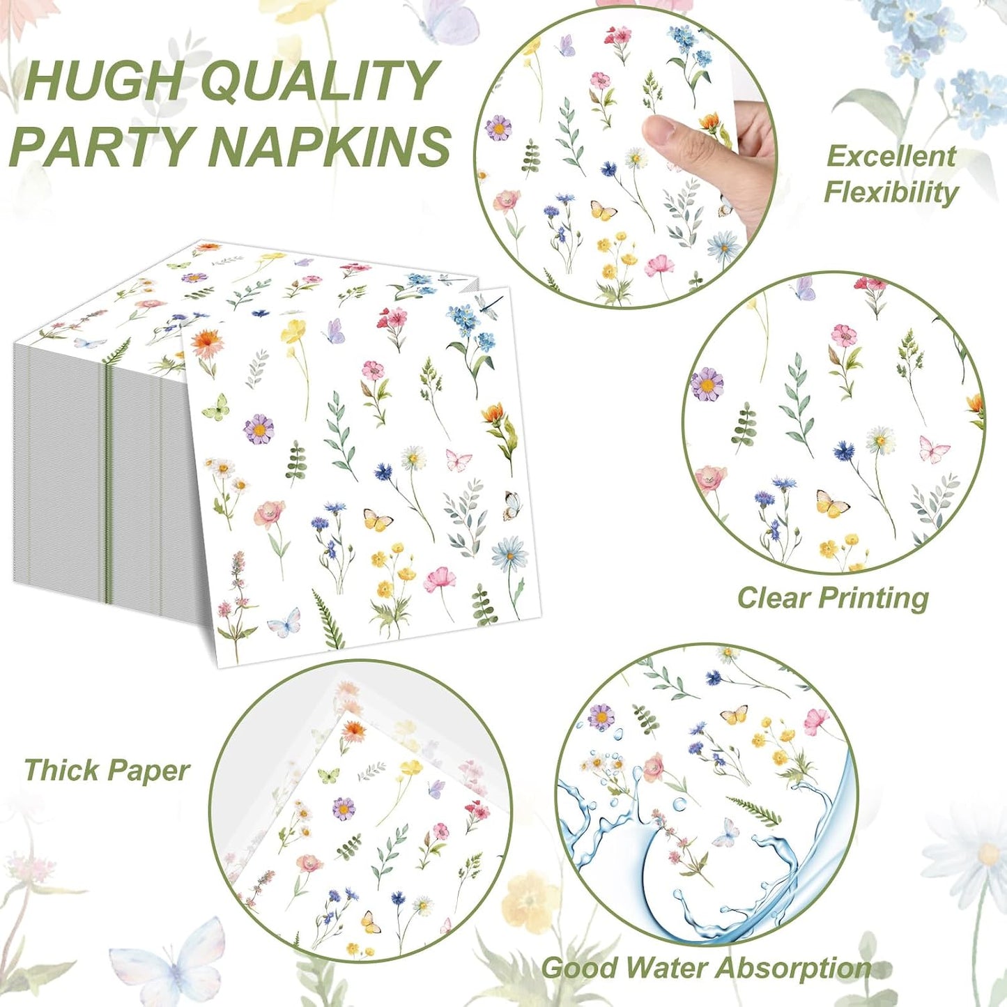 96Pcs Wildflower Party Supplies Floral Themed Paper Plates Napkins Wildflower Butterfly Tableware Disposable Dinnerware Decoration Set for Girls Birthday Wedding Bridal Baby Shower Party Table Decor BST202