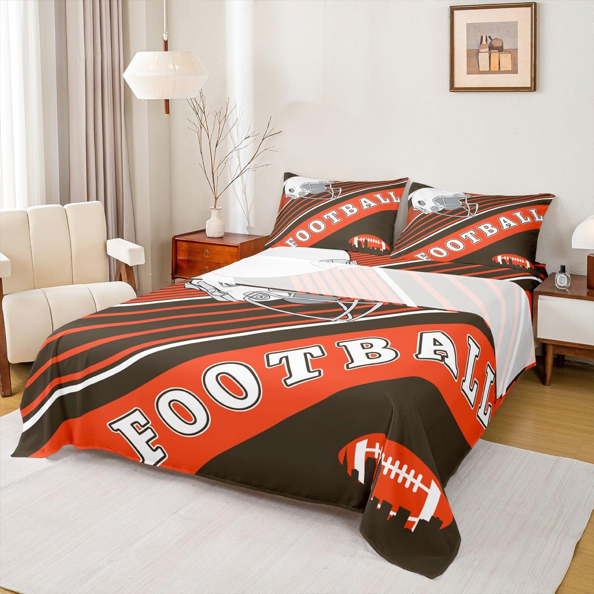 Erosebridal Gridiron Sheet Set Sports Ball Game Sheets Twin for Boys Girls Rugby Competition Game Bed Sheets Set, Football Themed Bedding Set with 1 Pillowcase BST326H