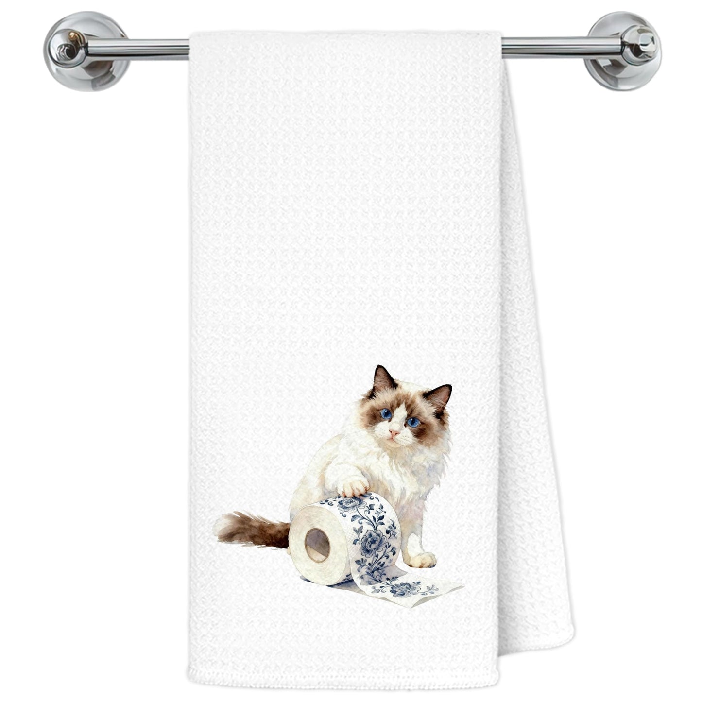 Blue and White Chinoiserie Orange Cat Bathroom Hand Towels, Orange Cat Gifts, Funny Oriental Kitty Decorative Hand Towels Bathroom Restroom Washroom Yoga Spa Zen Decor, 16x24 Inch BST326L