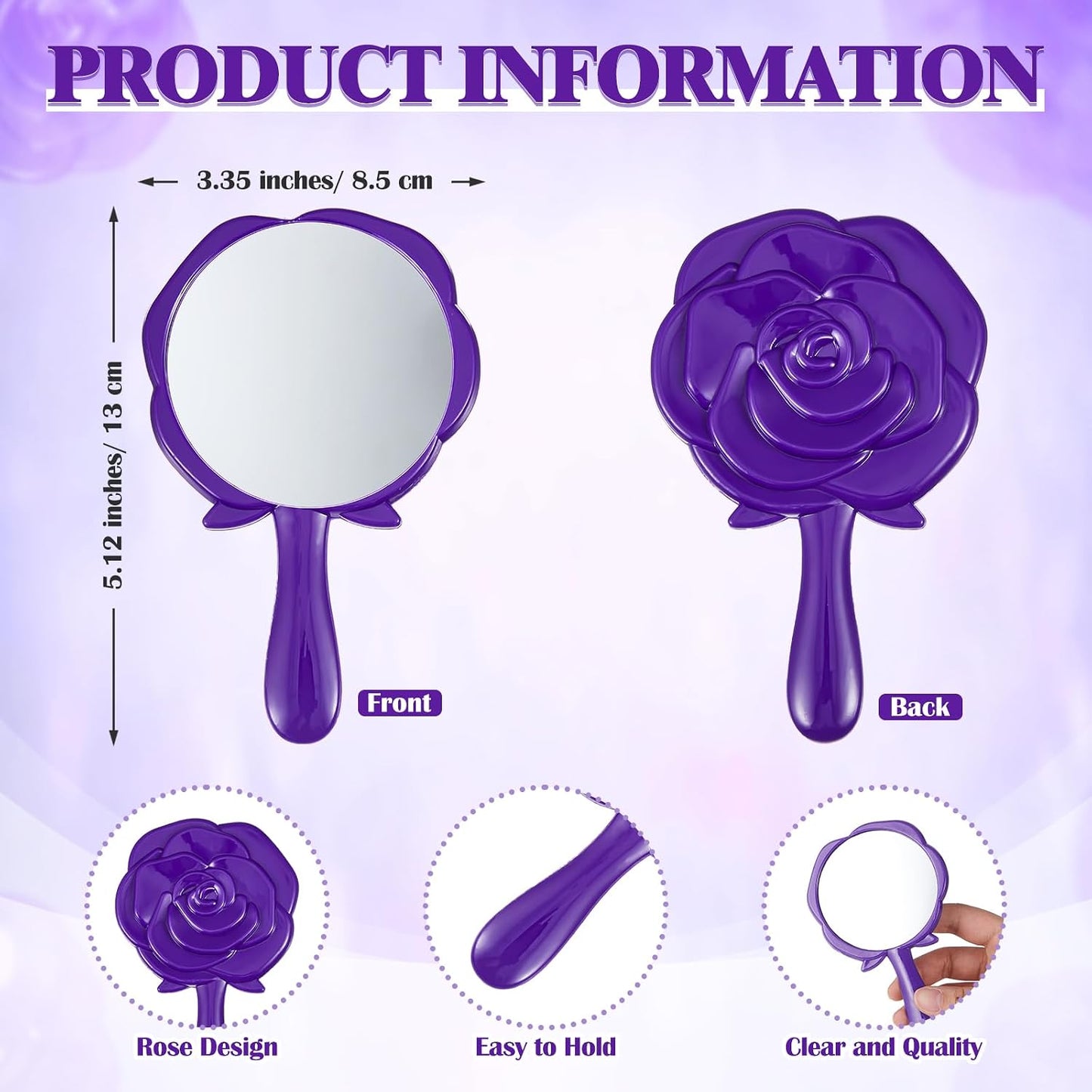 Sintuff 24 Set Rose Compact Mirrors Bulk Quinceanera Wedding Party Favors for Guests Rose Design Compact Mirrors Thank You Cards with White Organza Bags for 15 Birthday Wedding Party Favors(Purple) BST202