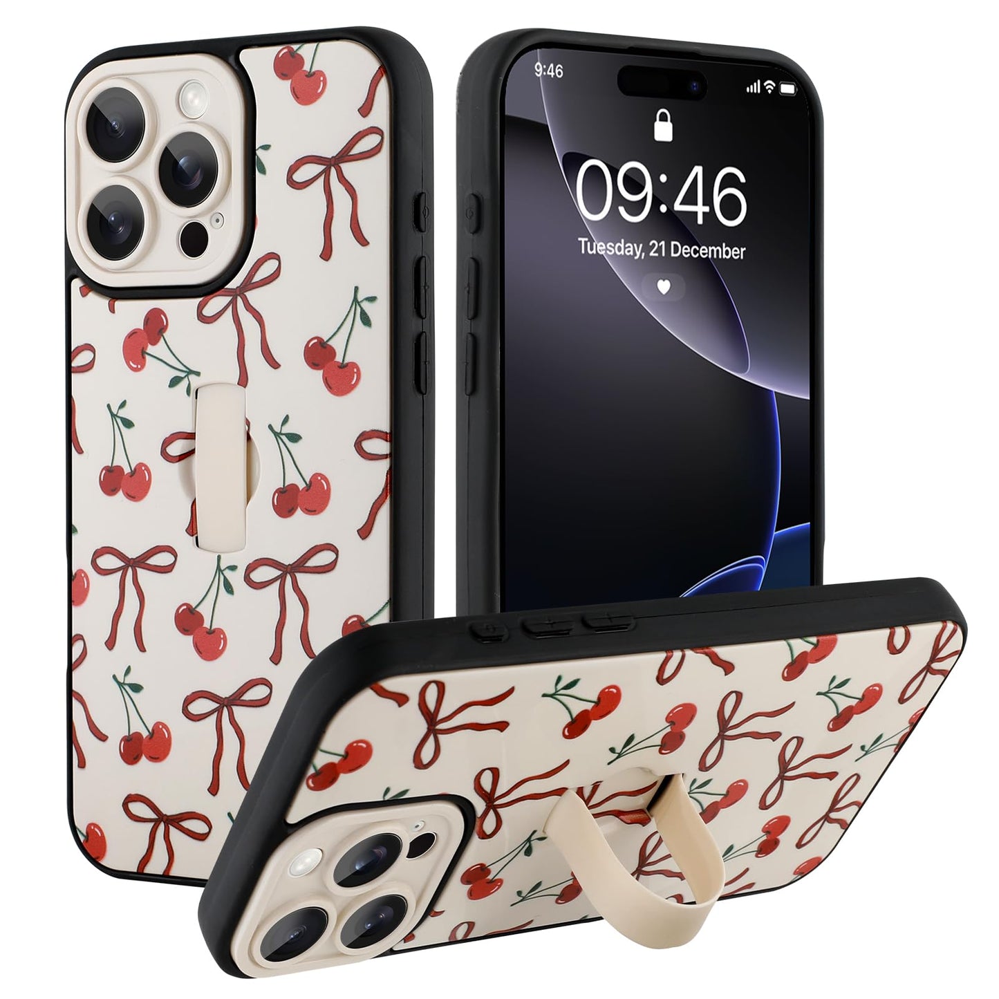Compatible with iPhone 13 Case, Cute Cheetah Leopard Pattern | Built in Adjustable Wrist Strap Grip Hand Holder Stand Shockproof Kickstand Cover for Women Girls (Black White) WN420