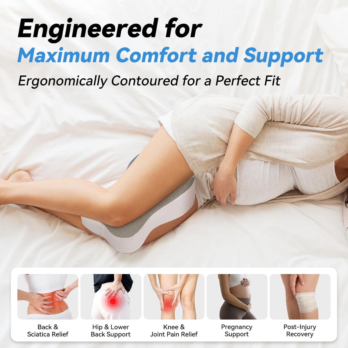 UJPFEO Knee Pillow for Side Sleepers,Leg Pillows for Sciatica,Knees,HIPS,Joints Between Legs,Back Pain Relief When Side Sleeping Spine Alignment Support for Knee Surgery Recovery,Grey WN420