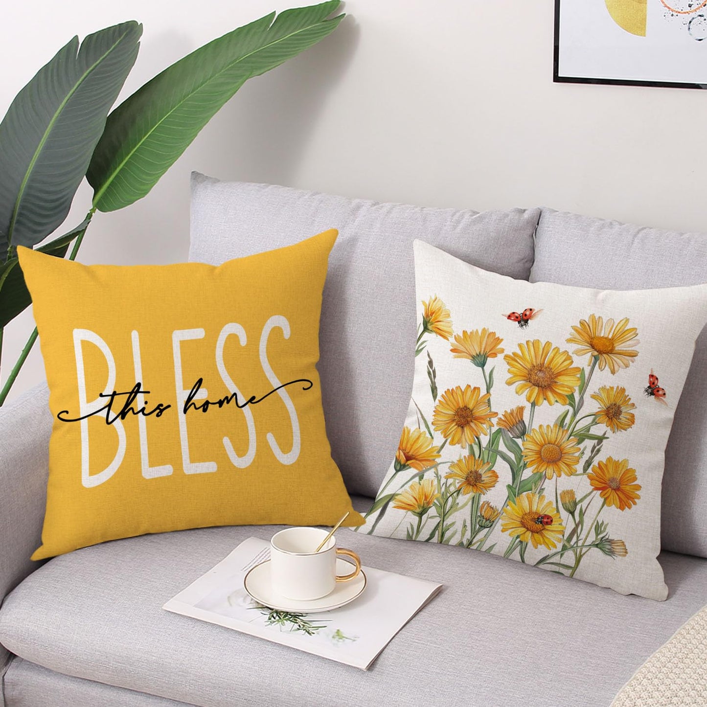 Spring Easter Pillow Covers 18x18 Set of 2 Rabbit Bunny Carrot Truck Spring Flowers Decorative Throw Pillow Covers for Home Office Sofa Bed Couch BST326L