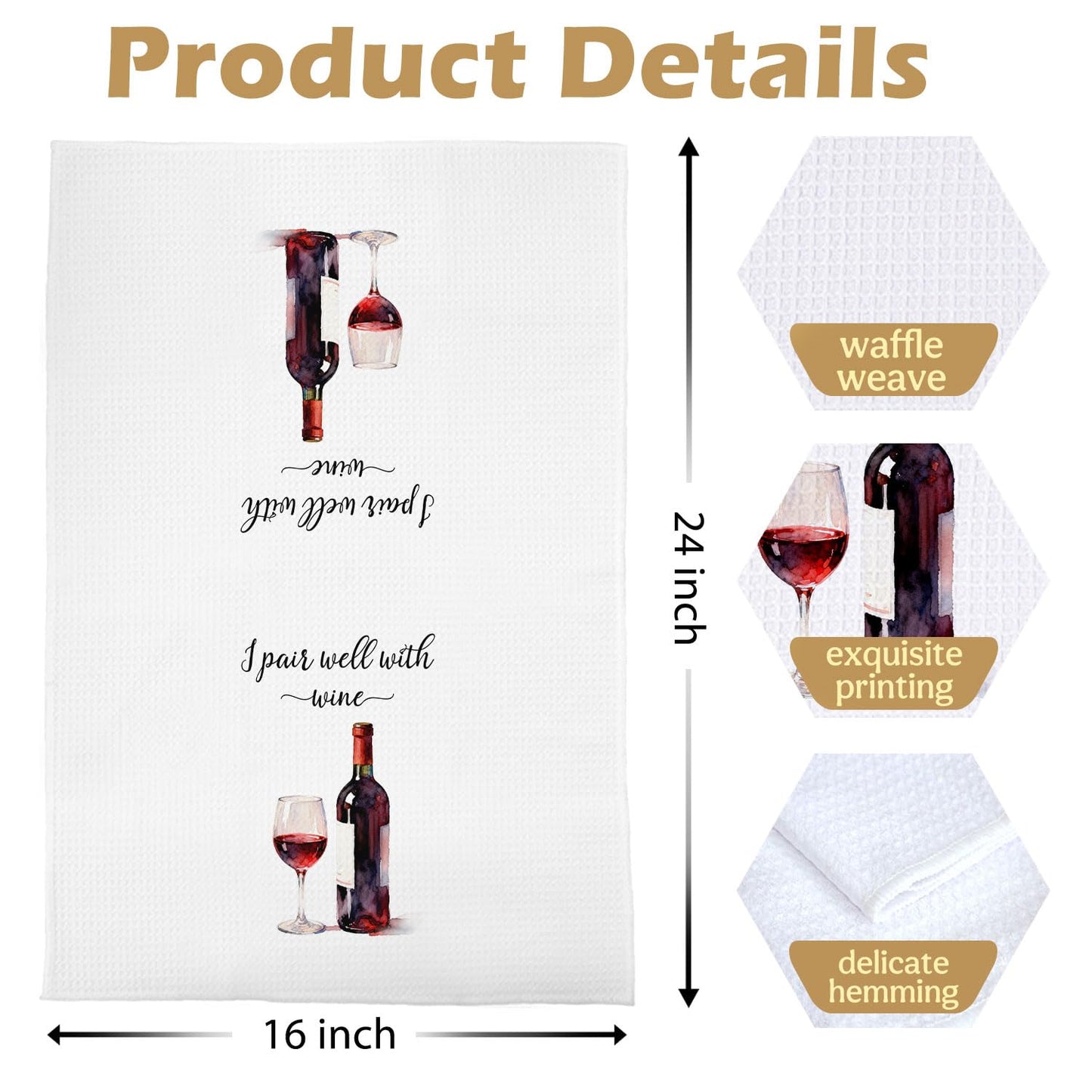 Funny Wine Kitchen Decor - Wine Gifts Waffle Dish Towels for Kitchen, Hostess Gifts Hand Towels, Housewarming Gift Tea Towel, 16x24 Inch BST220
