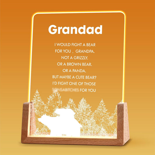 Briwooody Gift for Grandparent Wooden Night Light with Heartwarming Plaque for Unique Meaningful Grandparent's Birthday Day Gift from Grandson Granddaughter(Granddad) WN420