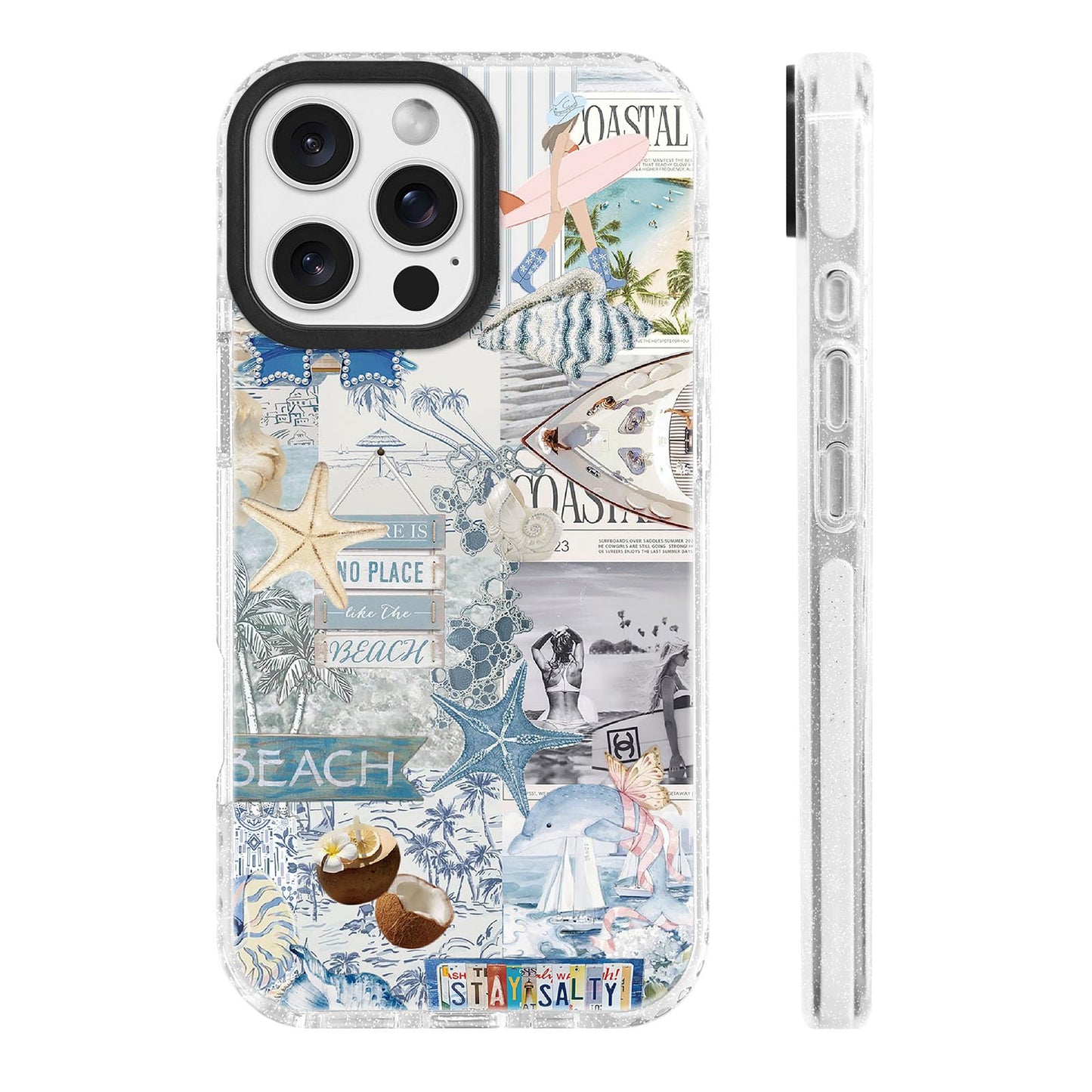 for iPhone 16 Pro Case [Military-Grade Drop Protection/Stylish Soft TPU Protective/Camera Protection/for Women & Girls] - Beach Party Collage Pattern with Mermaid WN420
