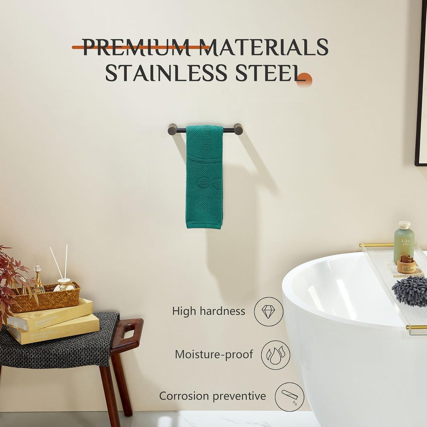 KOKOSIRI Bathroom Hand Towel Rings 9-Inch Hand Towel Holder Wall Mounted Bathroom Hardware Accessories Oil Rubbed Bronze Stainless Steel, B4007ORB-L9 BST202