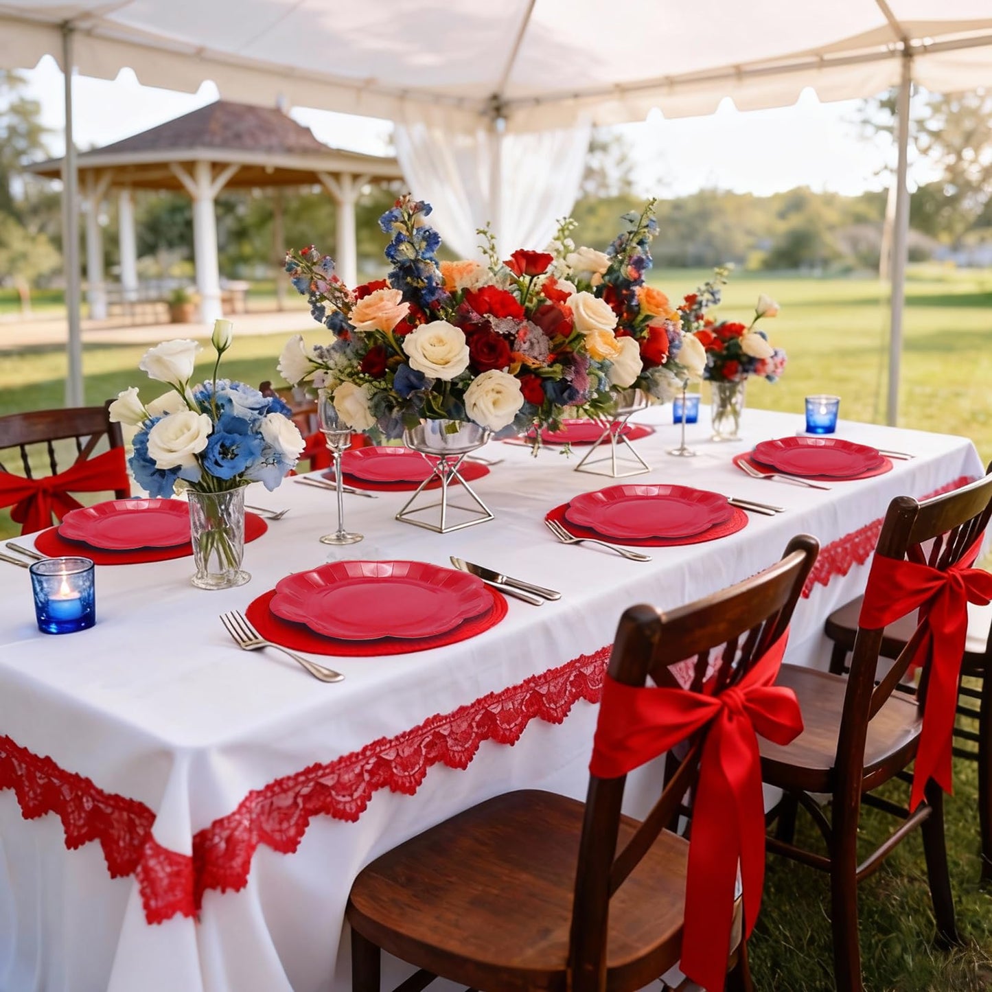 Red Plates Party Supplies,9 inch Red Paper Plates Disposable Scalloped for Birthday Cake Plate Baby Shower Dinner Wedding Dessert Valentines Day Party BST220