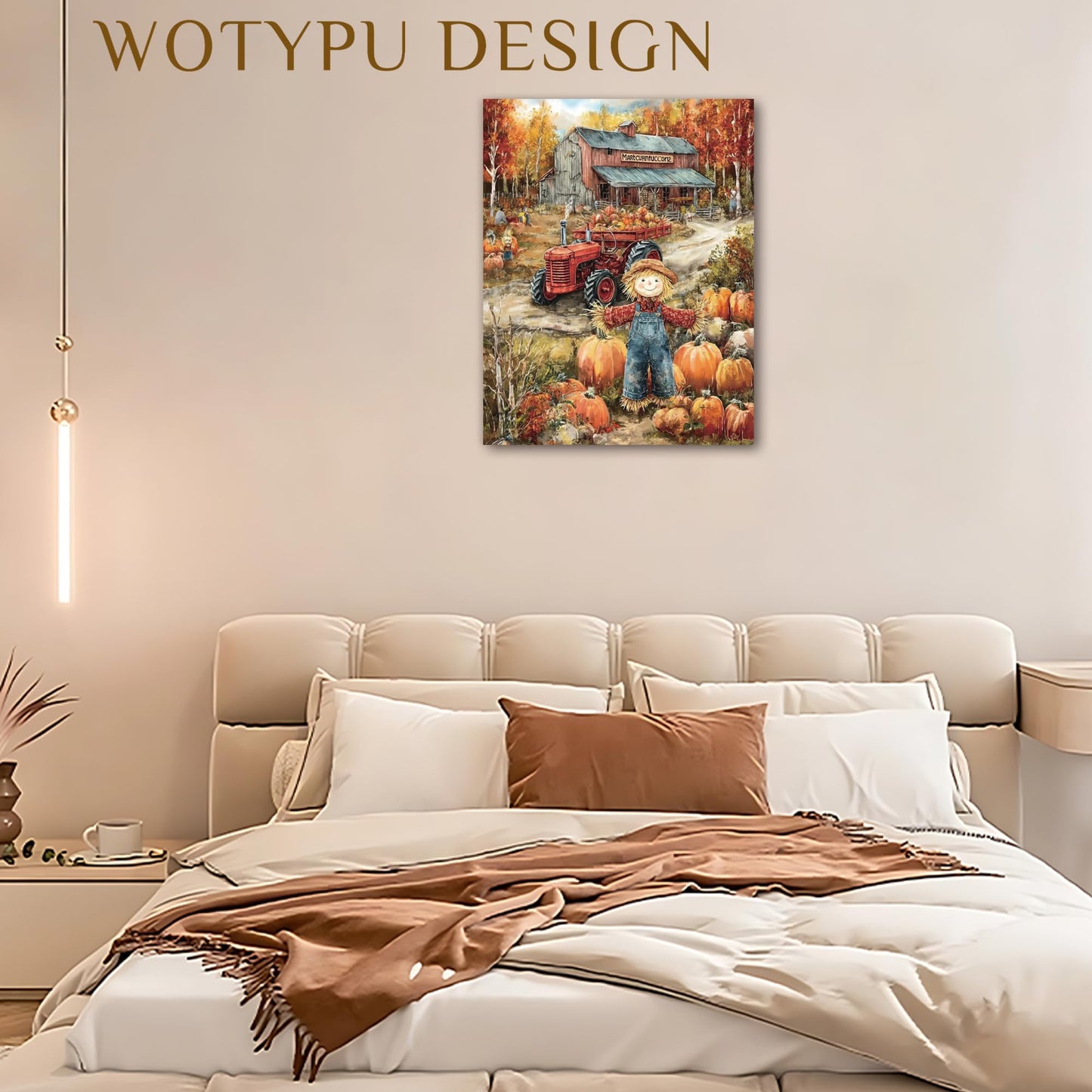 WOTYPU Fall Farmhouse Wall Art Decor, Farmhouse Fall Decor, Rustic Pumpkin Patch Scarecrow Truck Harvest Autumn Thanksgiving Framed Canvas Prints Poster Wall Decorations for Farm Home, 11x14 BST326H