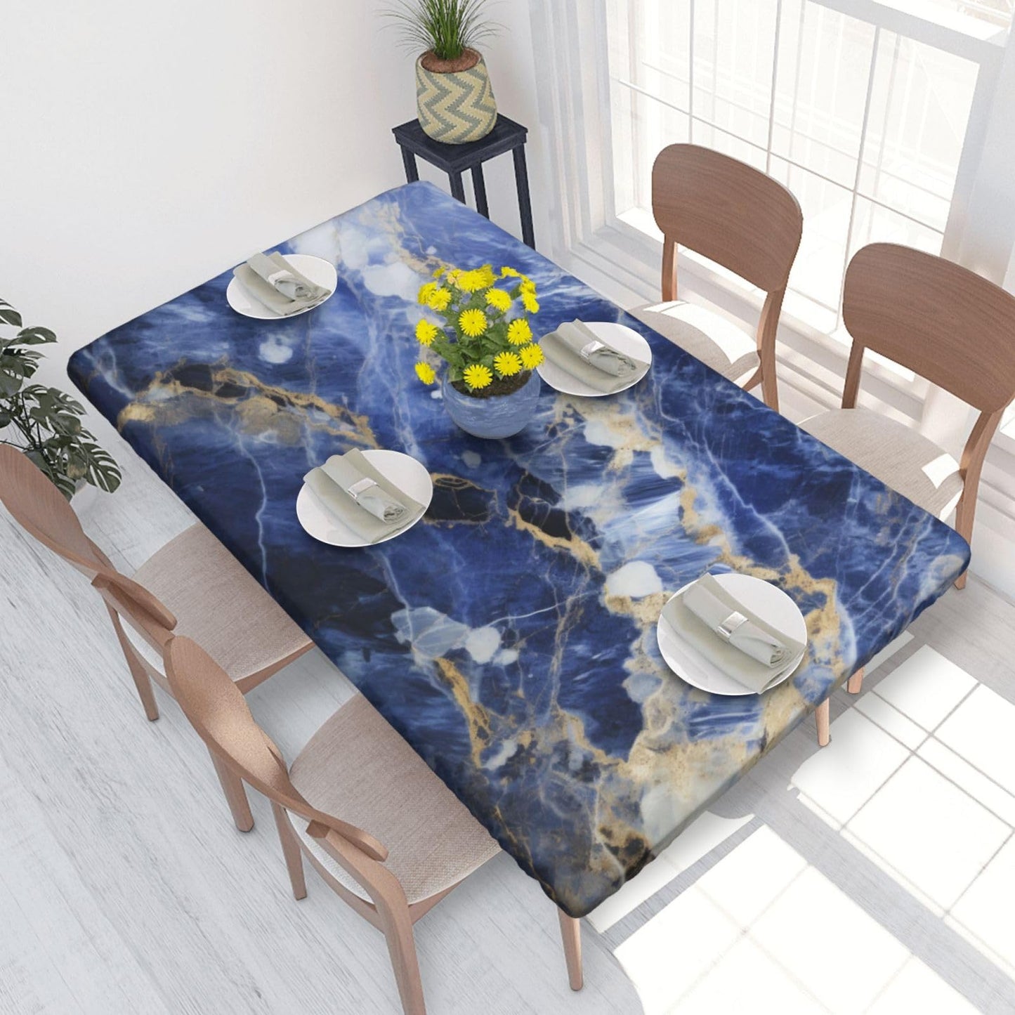 Blue Marble Rectangle Tablecloth with Elastic Edge, 5FT Table Cloths Washable Reusable Rectangular Table Cover for Kitchen Dining Party, 60" L X 30" W BST202