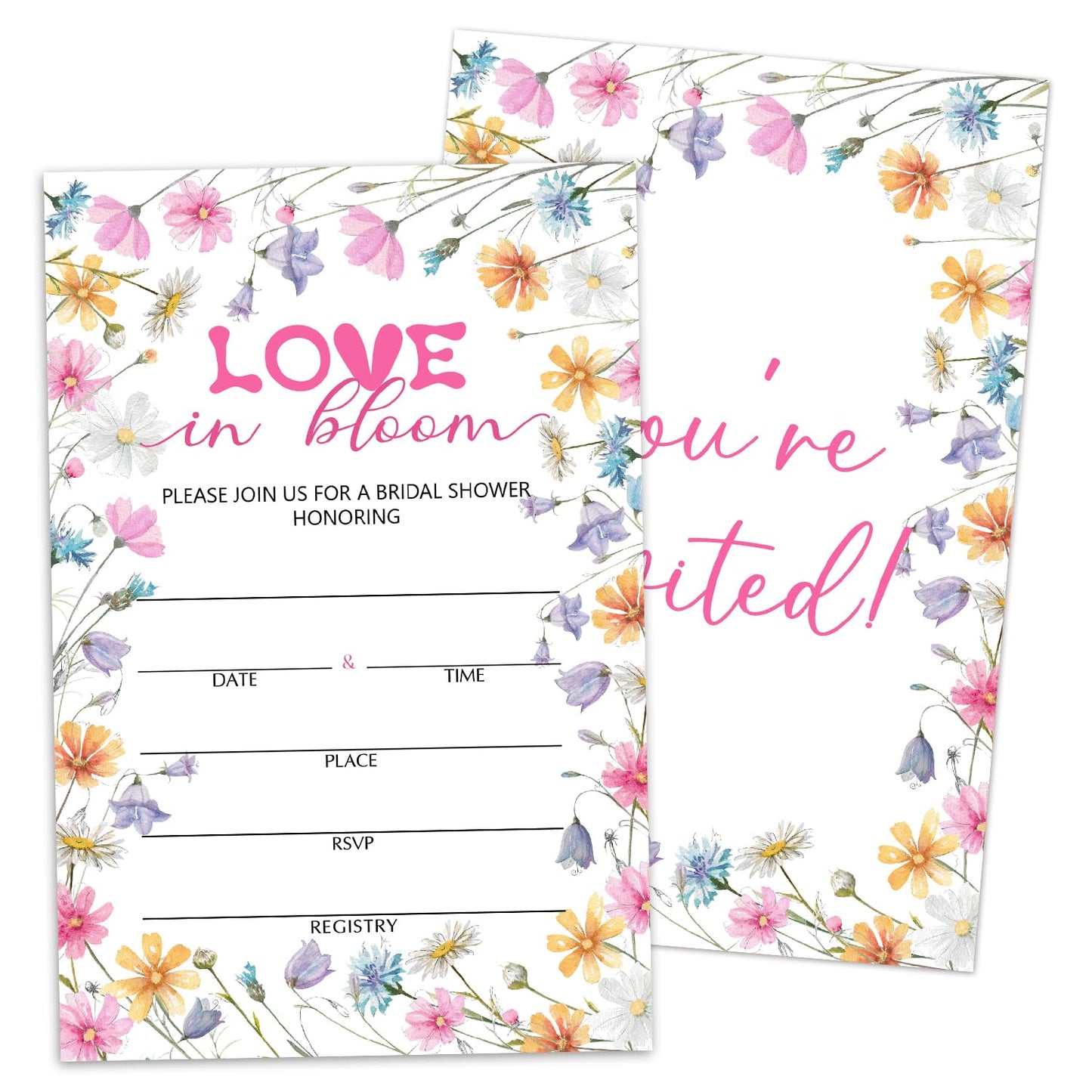 50 Years Anniversary Bridal Shower Invitations Cards, Set of 25 Gold Foil Floral Fill in Style 50th Year Wedding Invites Cards with Envelopes for Couples Marriage Party Supplies-T05 WN420