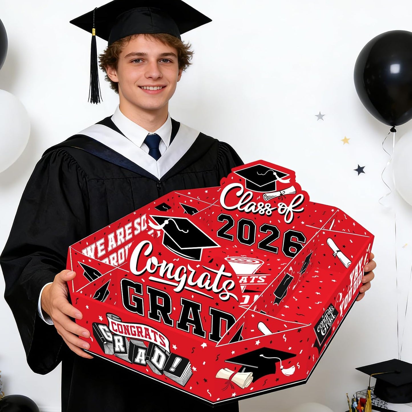 Gatherfun 2026 Graduation Party Supplies Kit - Class of 2026 Decor Set with Congrats Grad Food Trays, Graduation Decorations & Favors for a Memorable Grad Party（Red & Black） BST326H