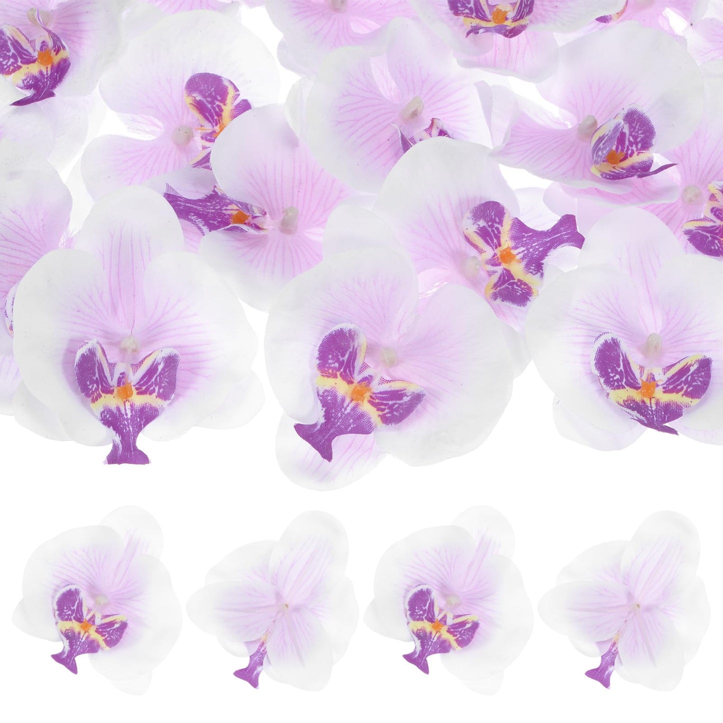 M METERXITY 20-Pack Artificial Orchid Flower Heads, Silk Faux Butterfly Flowers Head for Wedding/Bouquet/Bridal/Party Decor, Fake Phalaenopsis Petals Bulk [2.76 Inch, Dark Purple] BST220