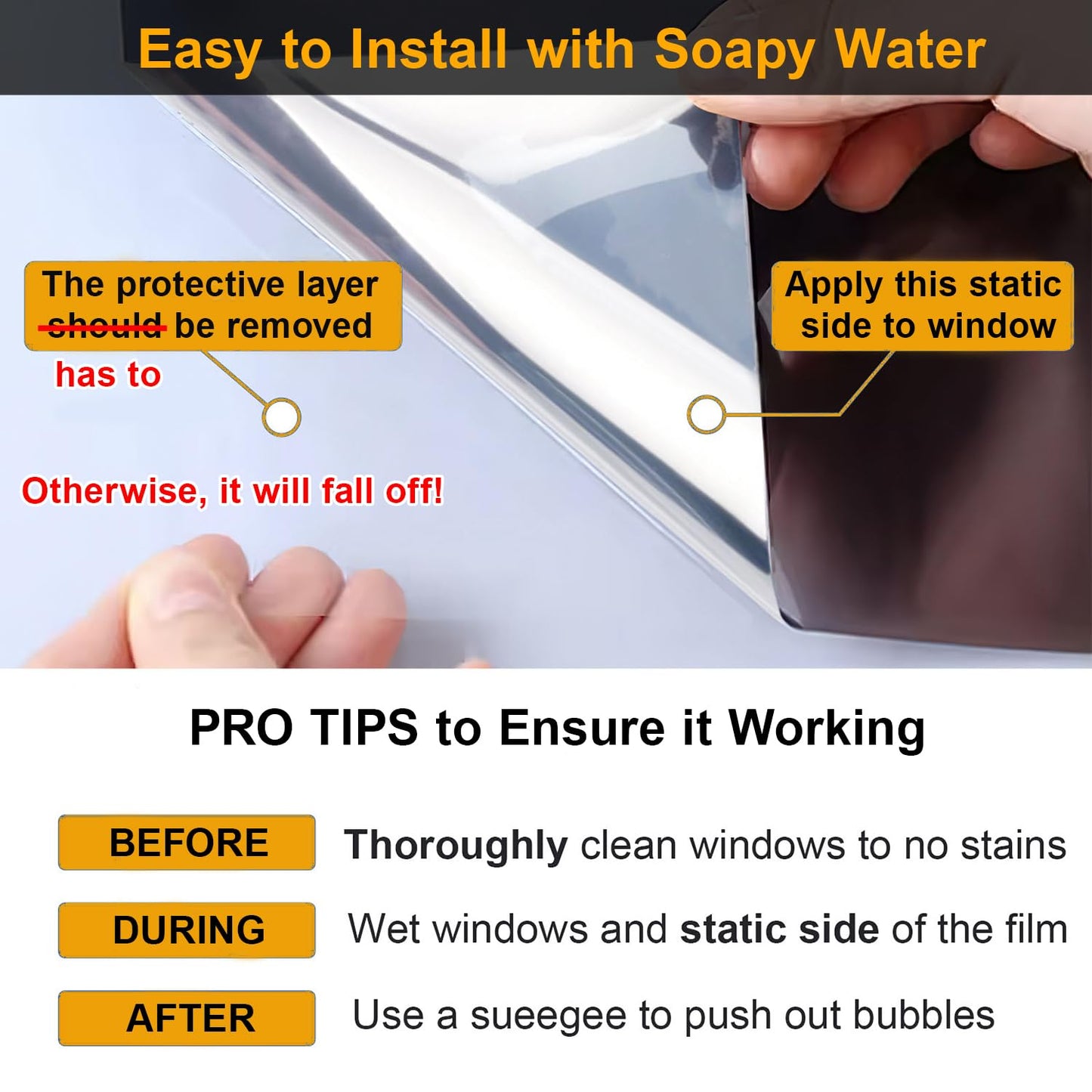 Window Privacy Film One Way Daytime Privacy Static Cling Sun Blocking Anti UV Reflective Window Tint for Home and Office, Tinted Black, 17.5 inch X 78.7 inch WN420