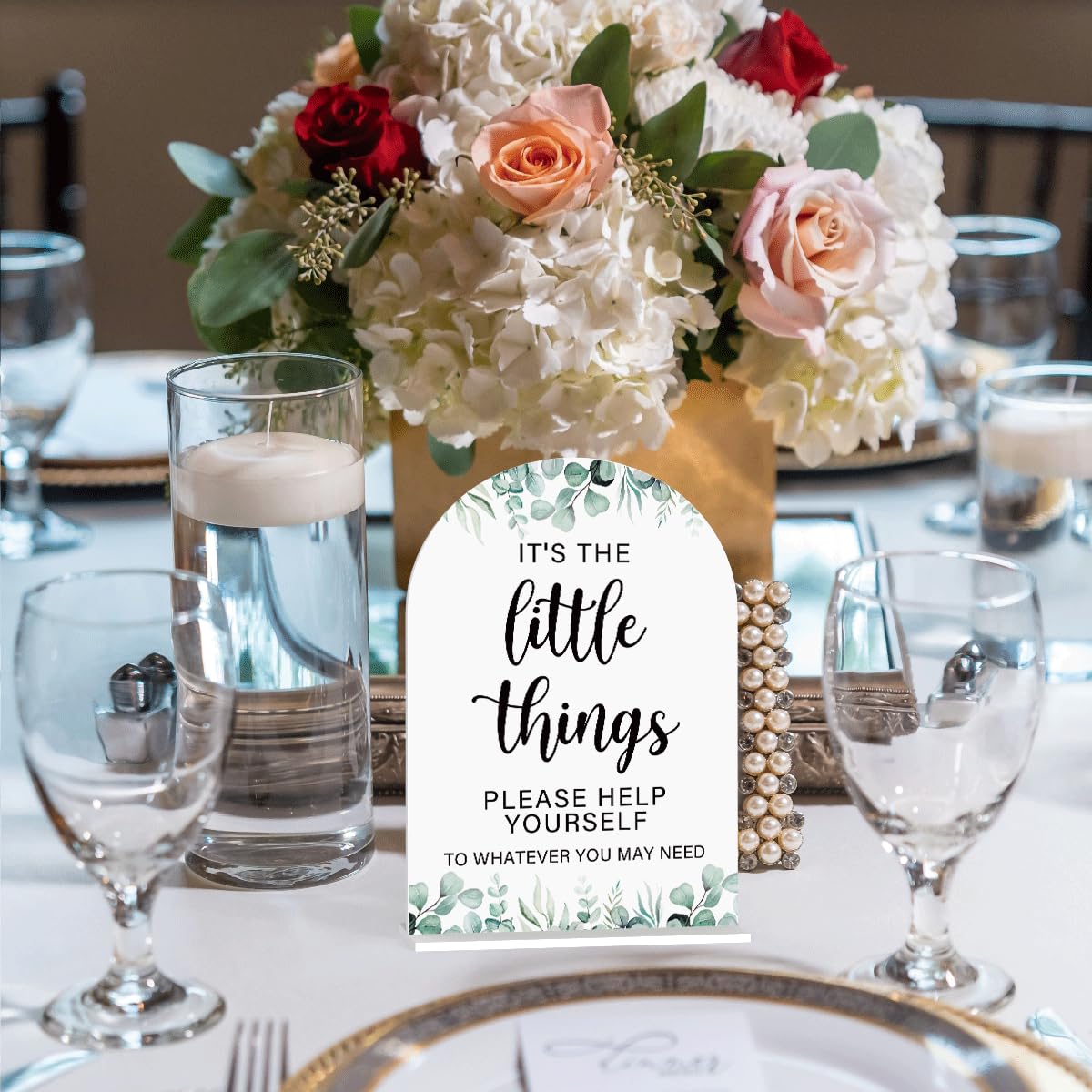 Acrylic Wedding Sign Bubble Send Off Signs for Ceremony Modern Calligraphy Arch Acrylic Table Top Signs for Wedding Reception and Event Party Table Decor (White Eucalyptus Leaves) BST326L