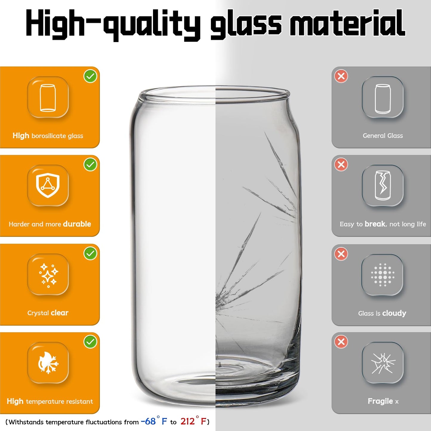 DWTS DANWEITESI Glass Cups “20oz”,Glass Cups with Lids and Straws 4 pcs-Coffee Cups,Drinking Glasses Set,Glass Tumbler with Straw and Lid Gift 2 Cleaning Brushes 600ml BST202