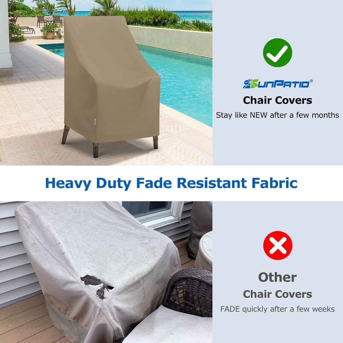SunPatio Outdoor High Back Chair Covers, Heavy Duty Waterproof Stackable Patio Furniture Covers, All Weather Protection, 2 Pack -27" W x 30" D x 42" H, Taupe