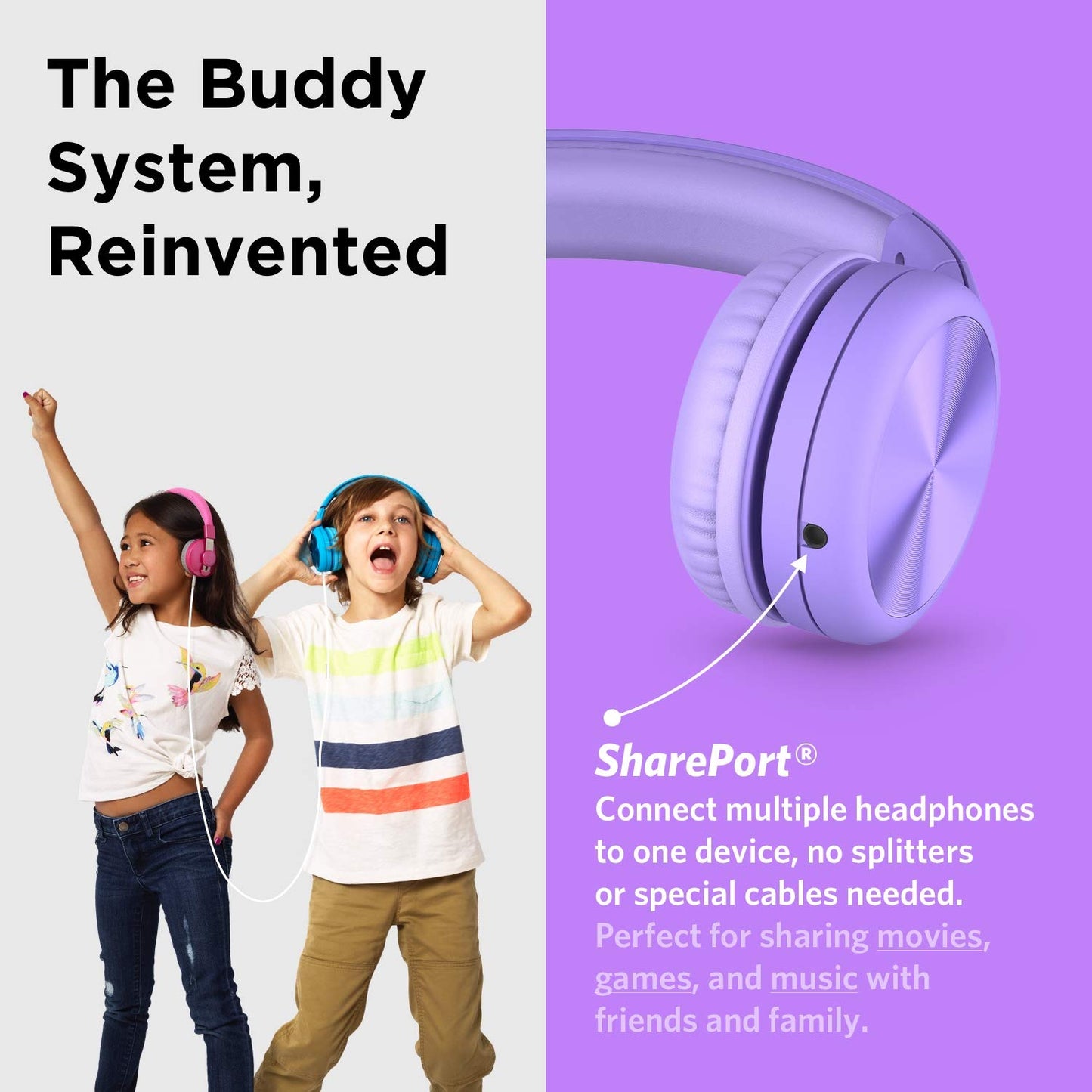 LilGadgets Connect+ Pro Wired Kids Headphones for School with Microphone, Volume Limiting Over-Ear Headset with Cord, SharePort Technology & SoftTouch Padding, Blue
