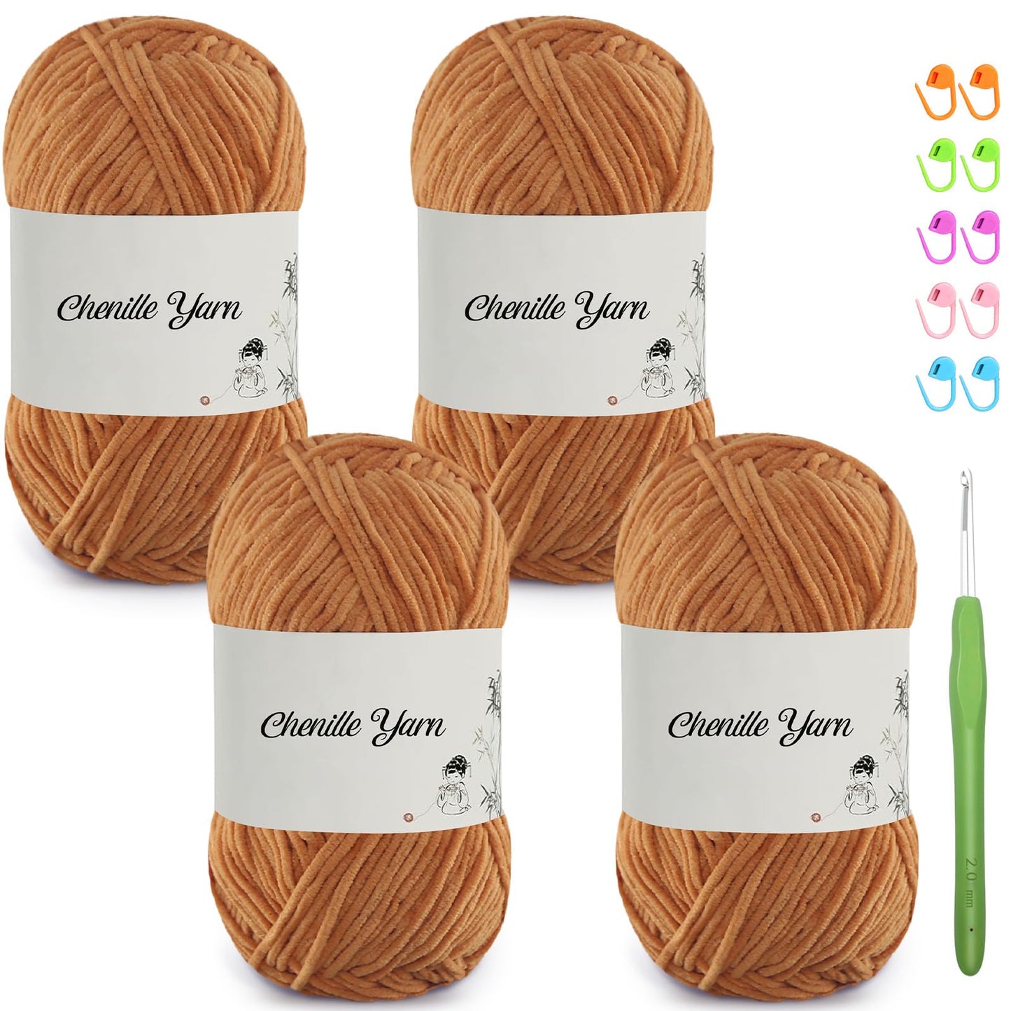 4 Pack of 1.76oz Chenille Yarn for Crocheting,158yards Soft Fluffy Velvet Yarn, Ideal Crochet for DIY Baby Blankets Toys Scarves Throw Pillows Hats Cushions(Purple) BST326L