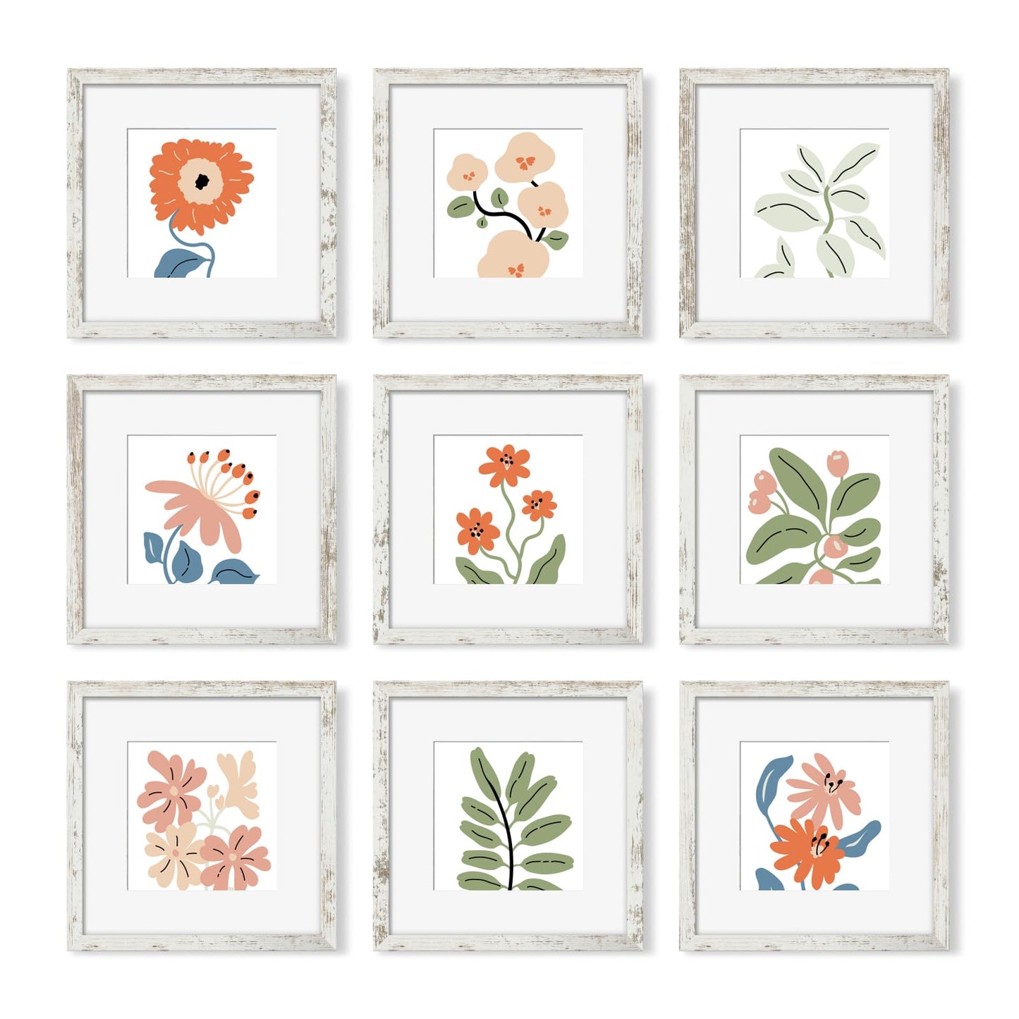 YESKAY 8x10 Picture Frame Set of 9, Display Pictures 5x7 with Mat or 8 x 10 Without Mat, Multi Photo Frames for Wall Mounting or Table Top Display, Blue BST326H