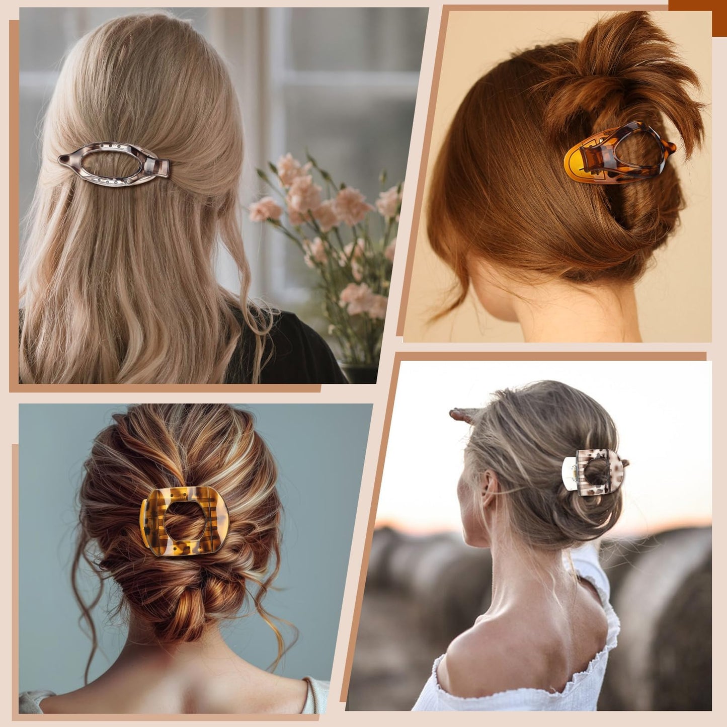 8 Pcs Flat Hair Clips for Women, 2 Styles Large Flat Claw Clips for Women, Strong Hold Non-slip French Hair Clips for Thick Thin Hair, Neutral Color WN420