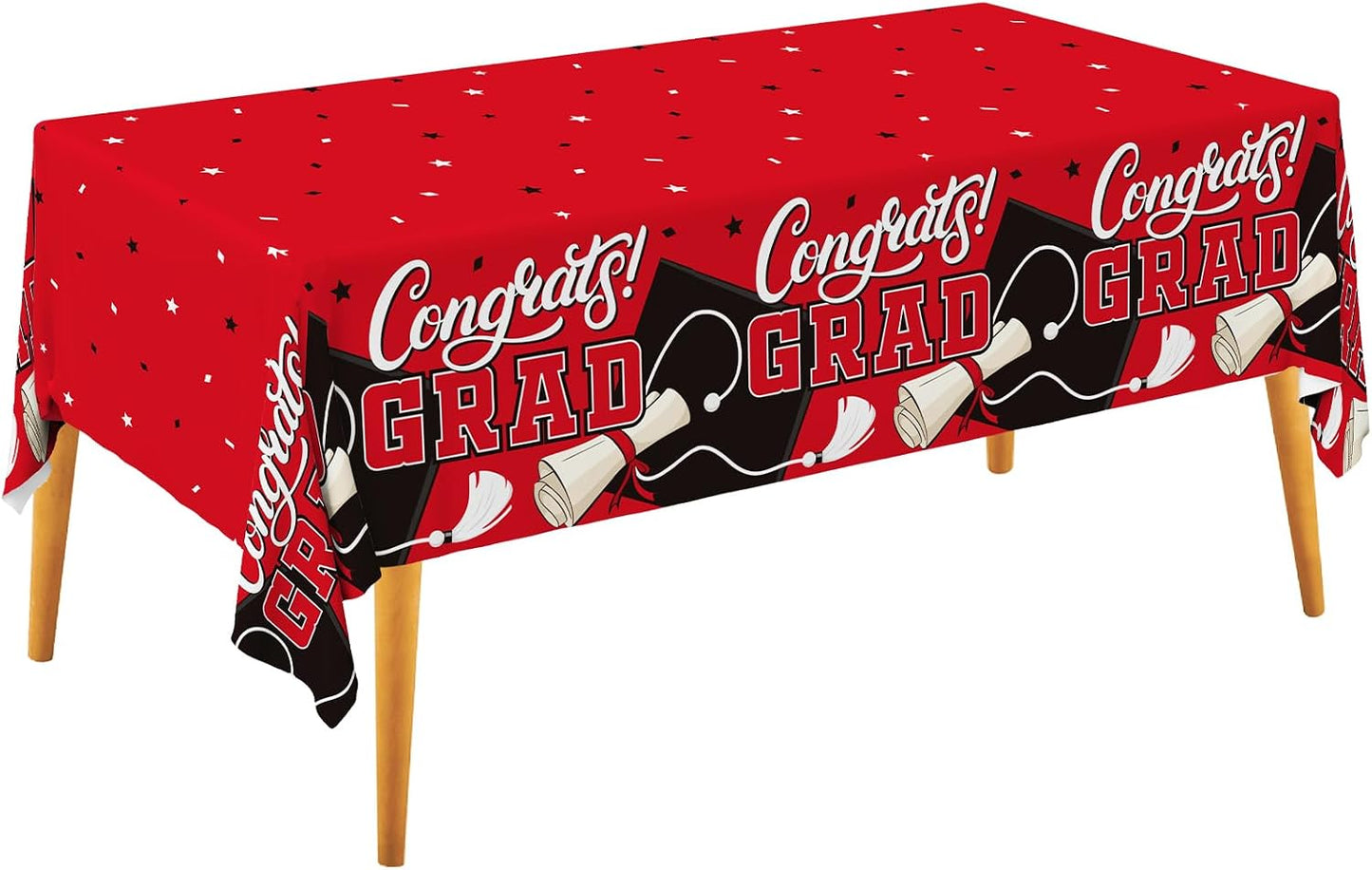 Gatherfun Graduation Decorations 2026 Kit - 2 Pcs Red Gongrats Grad Tablecover for Party Decorations，Graduation Plastic Table Covers 54"x108" BST326L
