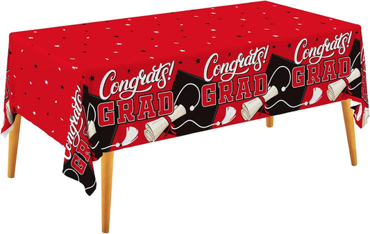 Gatherfun Graduation Decorations 2026 Kit - 2 Pcs Red Gongrats Grad Tablecover for Party Decorations，Graduation Plastic Table Covers 54"x108" BST326L