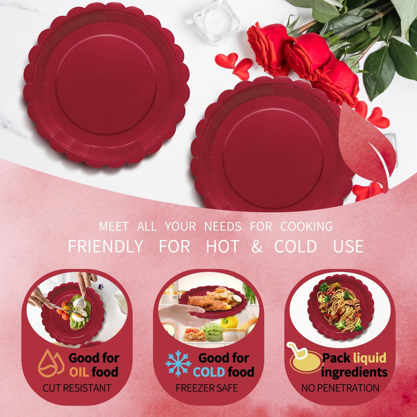 100 Pcs White Paper Plates and Napkins, 50 Pcs Guest White Party Supplies Including Scalloped Plates and Napkins for Independence Day Weddings, Parties BST326L