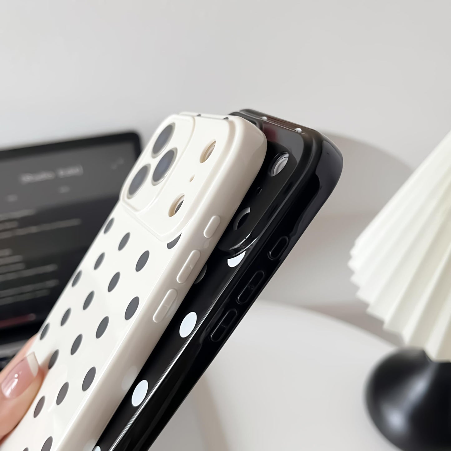 Skyseaco Compatible with iPhone 15 Case Cute Polka Dot Phone Case Soft Slim TPU Shockproof Phone Cover Full Camera Protection for Women Girls - Black WN420