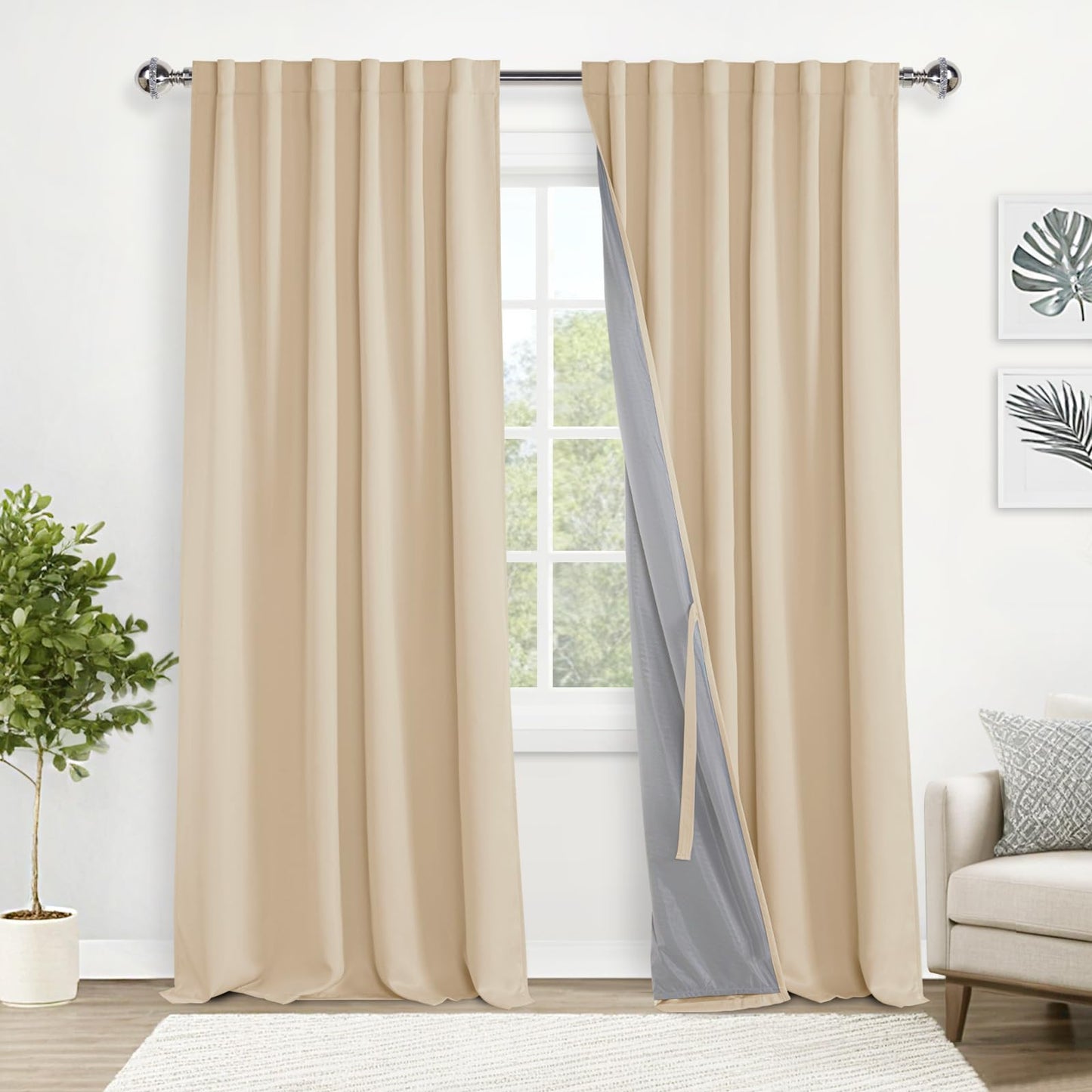 XWZO White Blackout Curtains with Tiebacks - Rod Pocket & Back Tab Heat and Full Light Blocking Window Panels for Bedroom/Nursery, 84 Inches Long Thermal Insulated Draperies, W42 x L84, Set of 2 BST326H