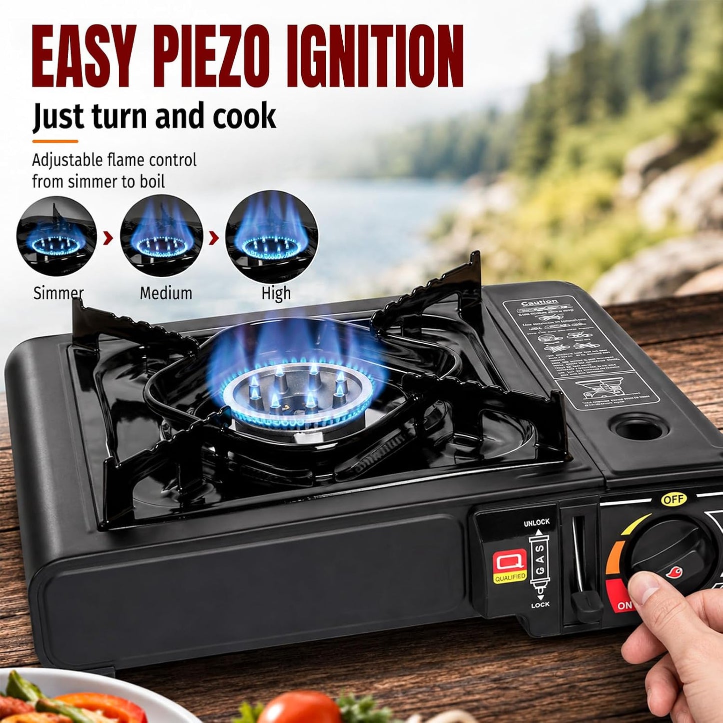 SHINESTAR 7800 BTU Dual Fuel Camping Stove, Propane Portable Gas Stove | Propane or Butane Camp Stove with Adjustable Heat Dial, Carry Case & Propane Adapter Hose,for Outdoor Cooking and Emergencies BST326H