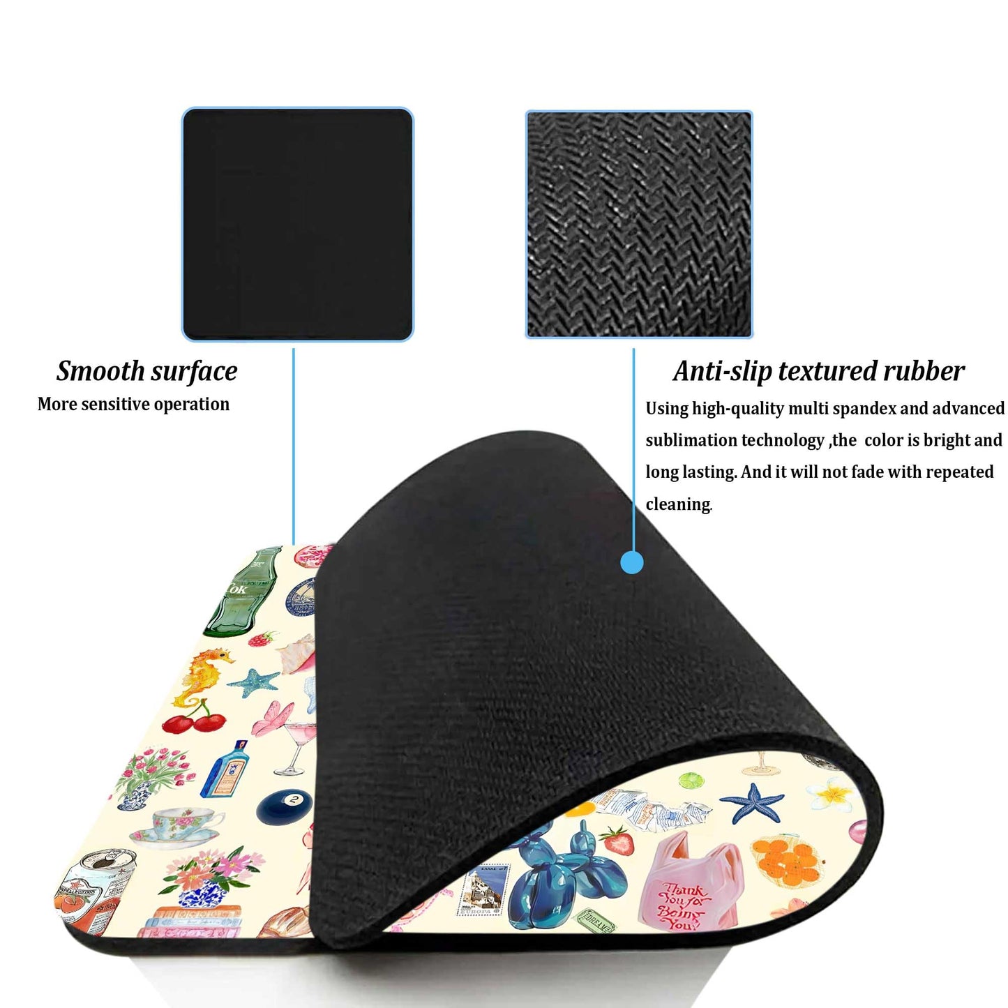 Square Mouse Pad with Non-Slip Rubber Base,Washable Square Cloth Mousepad, Non-Slip Rubber Base for Wireless Mouse for Computers, Laptop, Gaming, Office & Home WN420