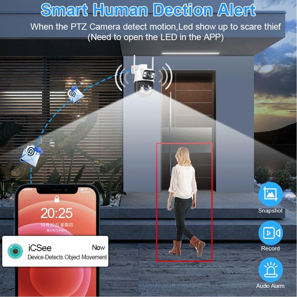 Wifi Smart Camera PTZ 2.4G/5G WiFi Outdoor security wireless 2X3MP Dual Lens 80