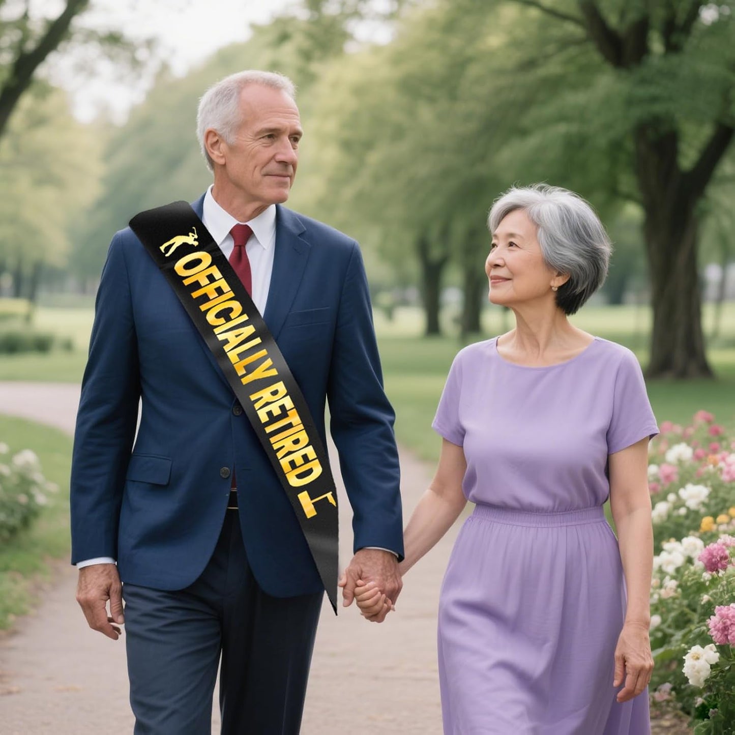 Officially Retired Sash - Elegant Black Fabric with Gold Lettering, Retirement Party Accessories for Women, Man, Retiree Celebration, Gift for Coworkers BST220