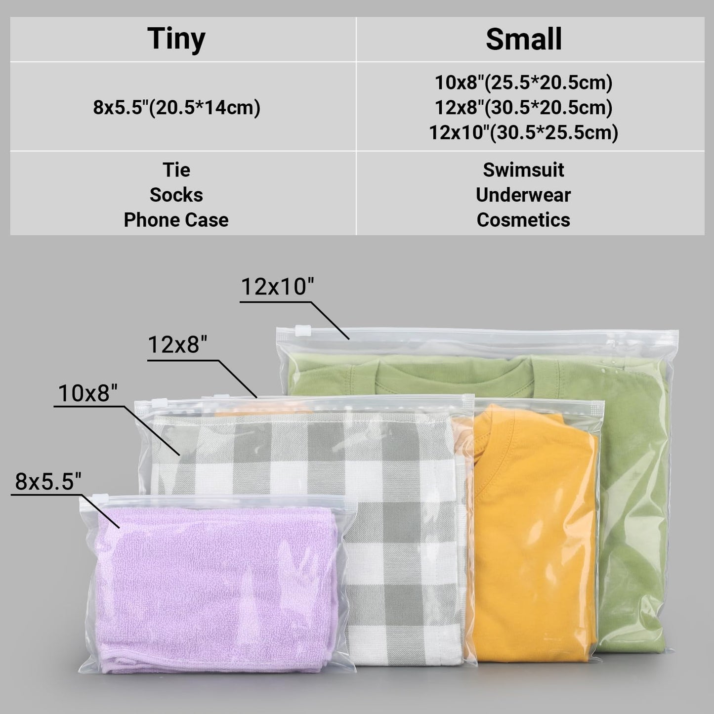 Clear Swimsuit Storage Bags, Clear Shirt Packaging Bags for Bikini, Swimwear, Bathing Suit Storage, 12x8 inch, Pack of 50, Waterproof, 3 Mil BST220