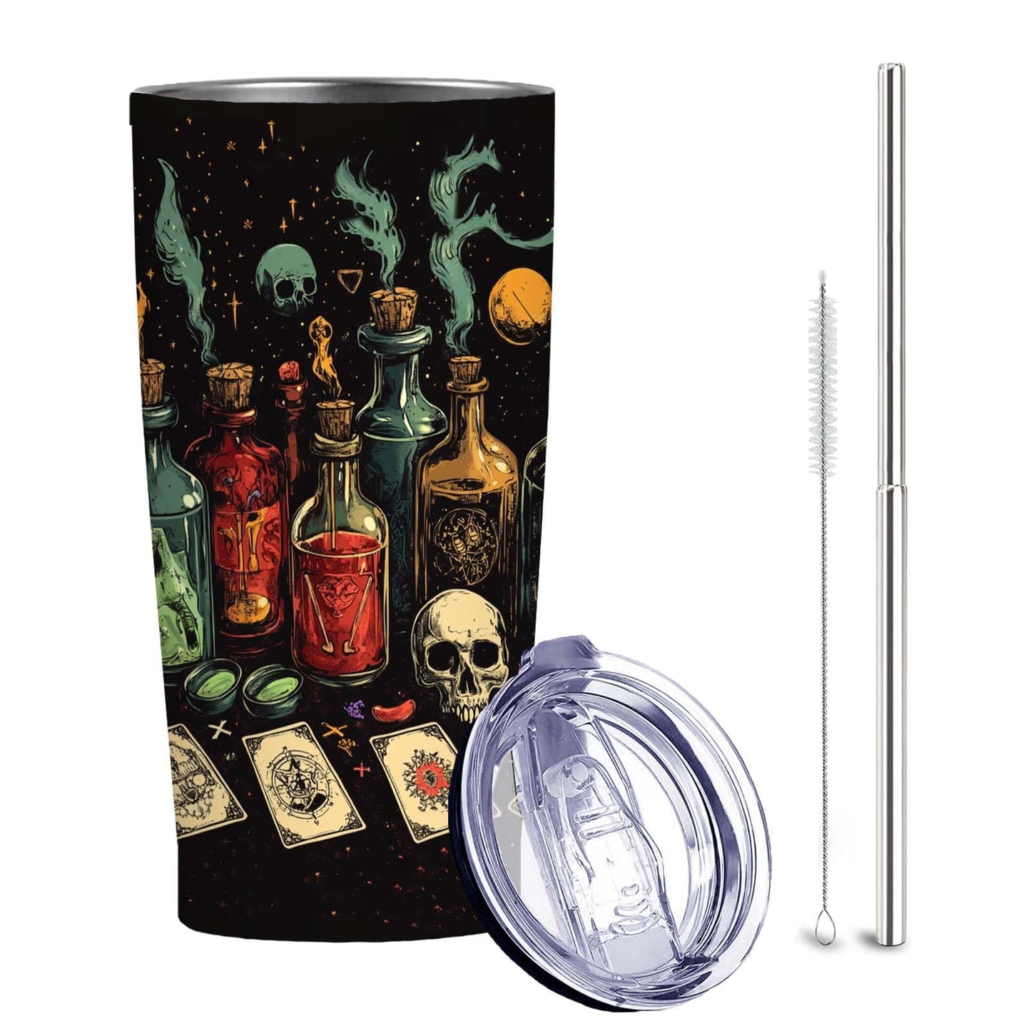 Gothic Skull 20 oz Insulated Stainless Steel Tumbler | Spooky Skeleton Travel Mug with Leak Proof Lid and Telescope Straw | Hot & Cold Coffee Cup | Halloween Gifts for Men and Women WN420