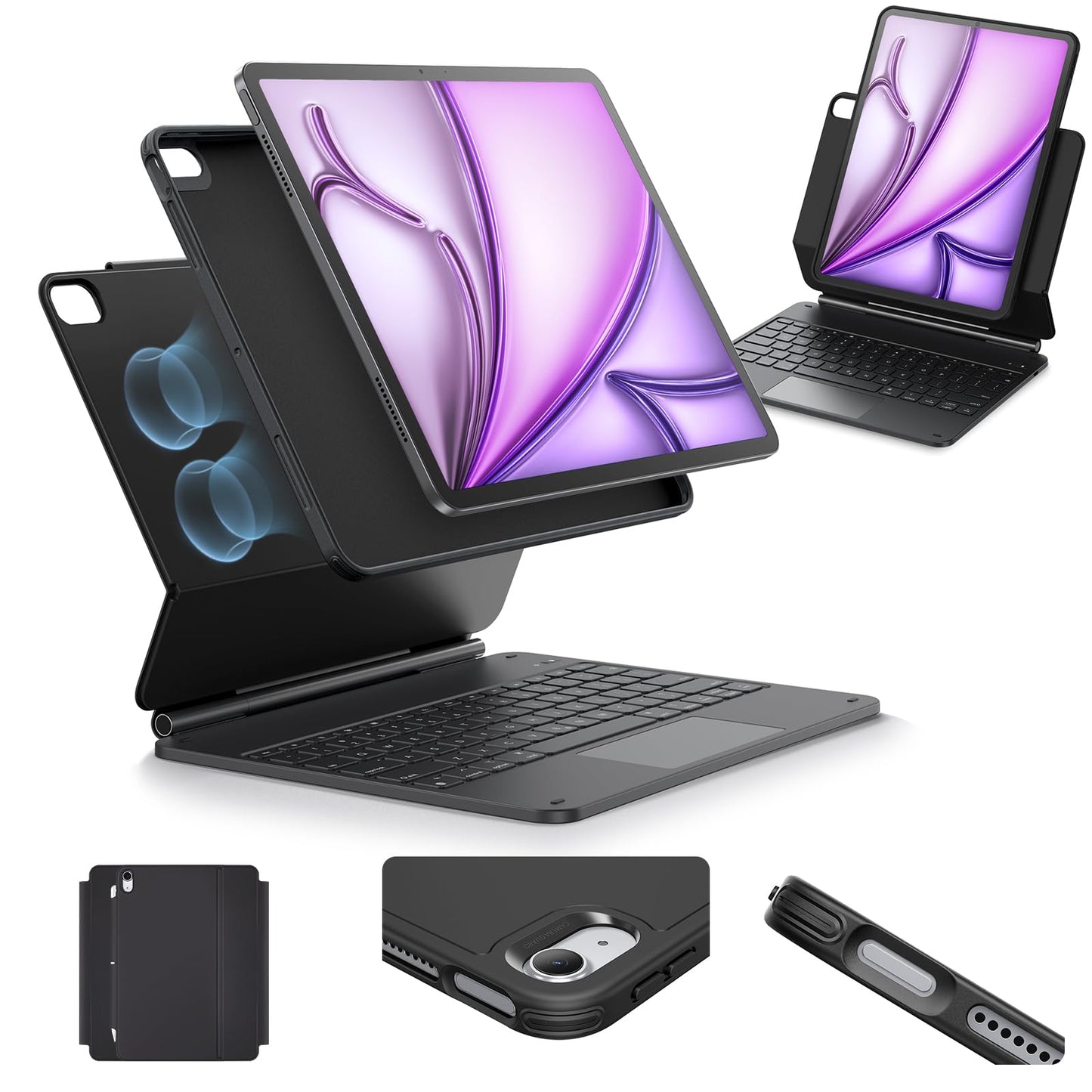 ESR for iPad Air 11 Inch Case with Keyboard M4/M3/M2 (2026/2025/2024) & iPad Pro 11/Air 5th/4th Gen Keyboard, Easy-Set Magnetic Stand, Portrait/Raised Modes, with Removable Protective Case, Black